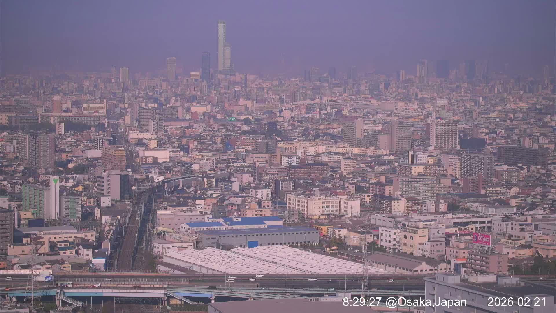 Osaka City Panaromic View from Yao Skyline towards Northeast Live Cam -Ryugecho, Yao, Osaka, Kansai, Honshu, Japan