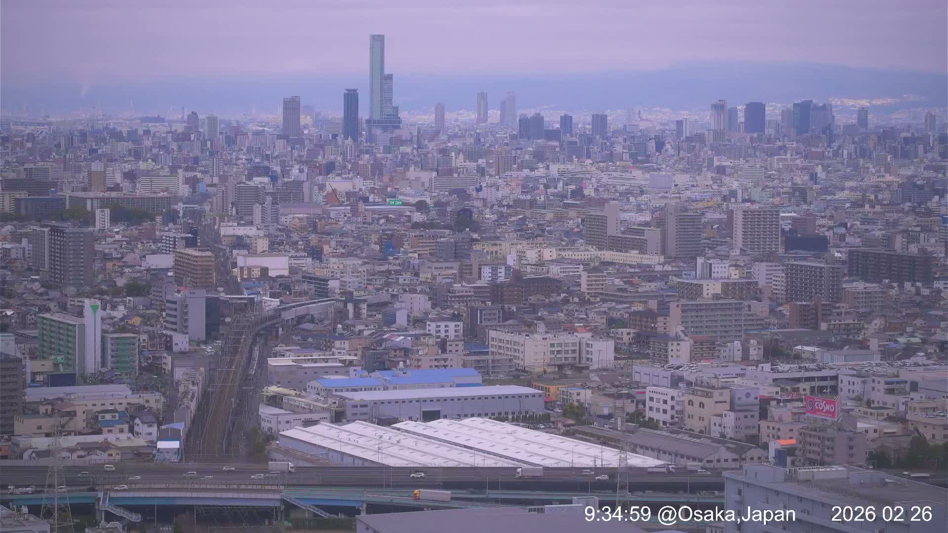 Osaka City Panaromic View from Yao Skyline towards Northeast Live Cam -Ryugecho, Yao, Osaka, Kansai, Honshu, Japan