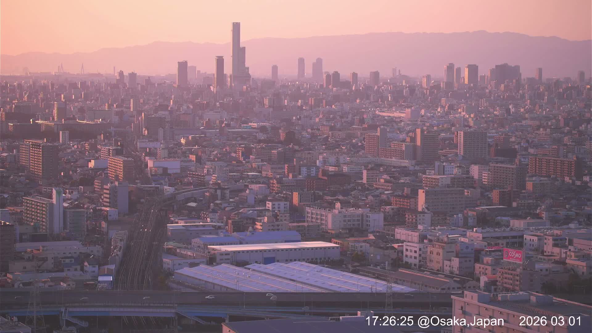 Osaka City Panaromic View from Yao Skyline towards Northeast Live Cam -Ryugecho, Yao, Osaka, Kansai, Honshu, Japan