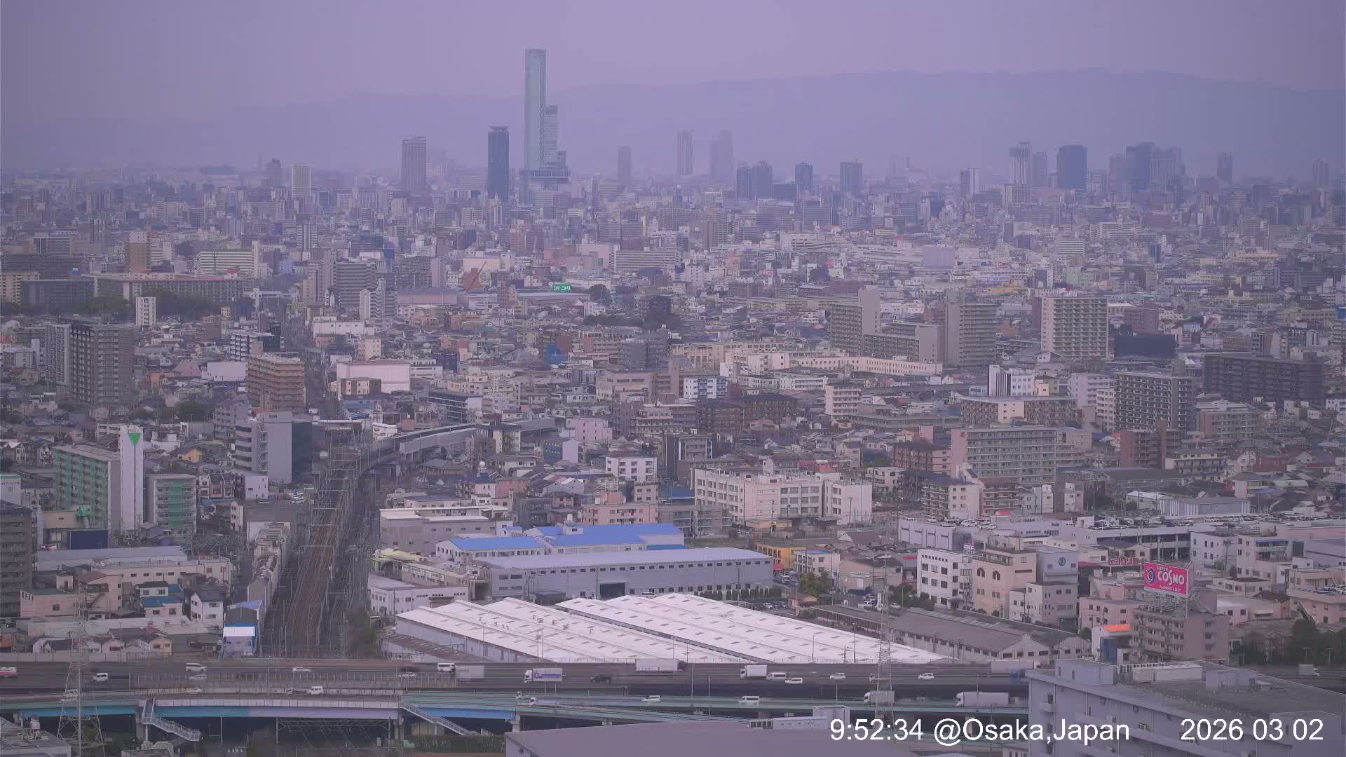 Osaka City Panaromic View from Yao Skyline towards Northeast Live Cam -Ryugecho, Yao, Osaka, Kansai, Honshu, Japan
