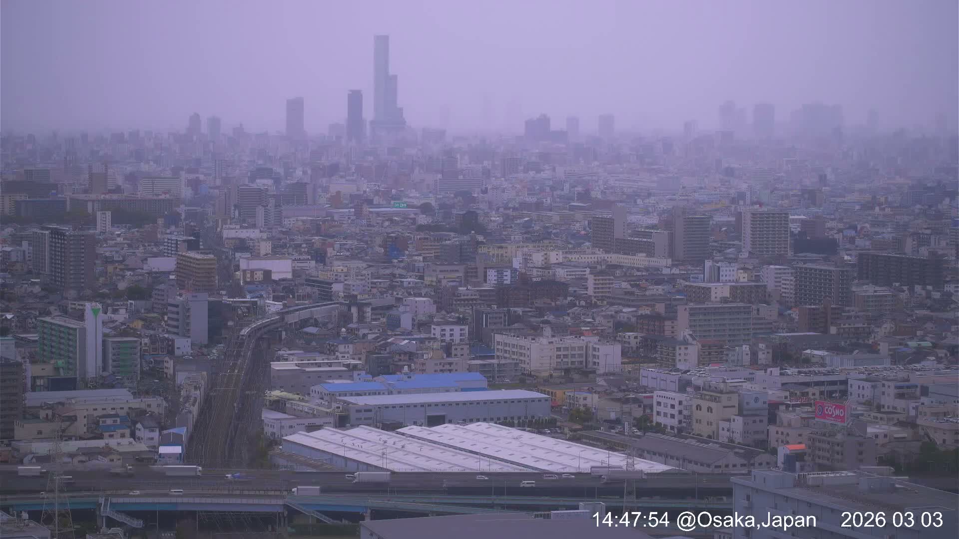 Osaka City Panaromic View from Yao Skyline towards Northeast Live Cam -Ryugecho, Yao, Osaka, Kansai, Honshu, Japan