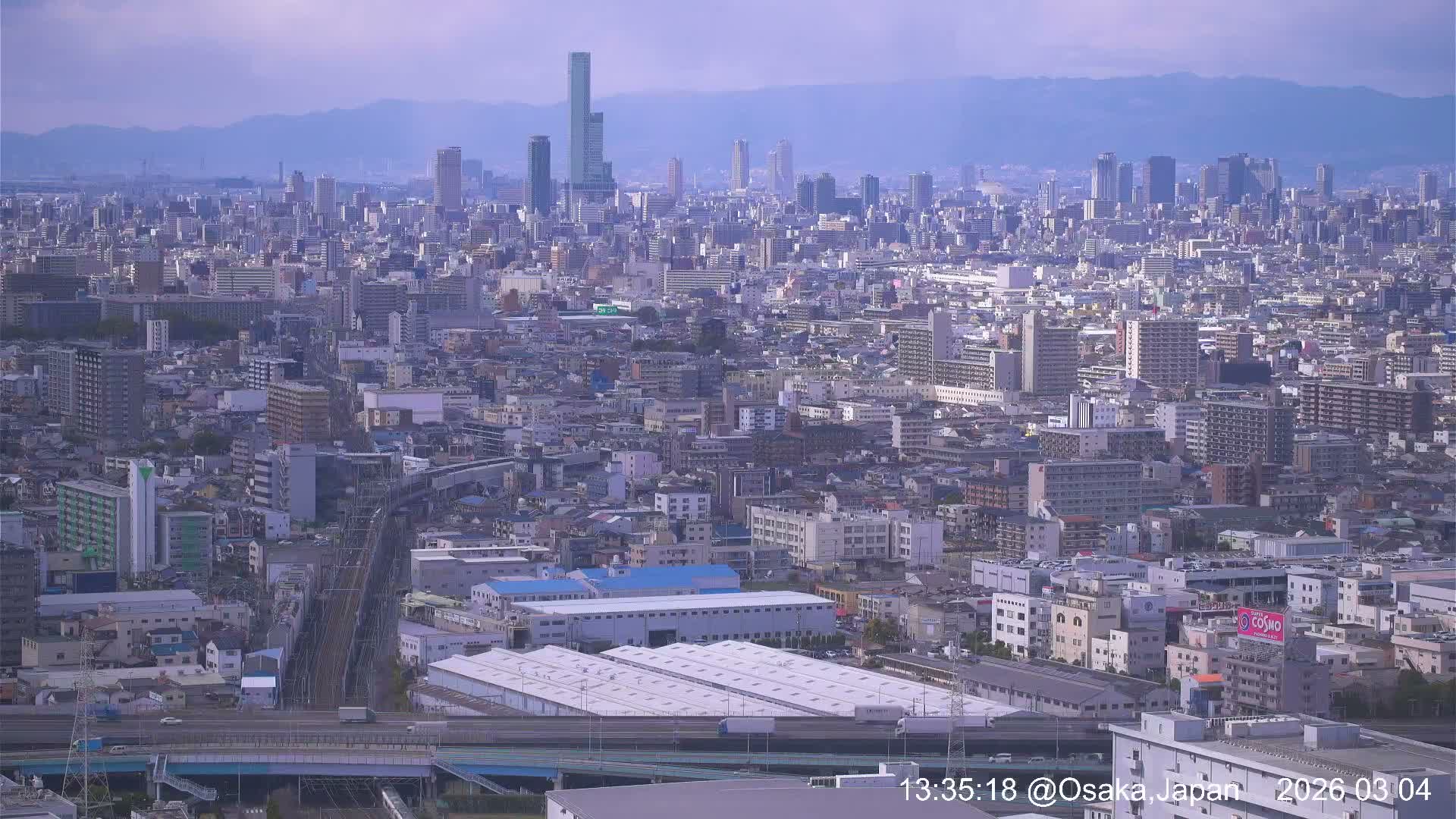 Osaka City Panaromic View from Yao Skyline towards Northeast Live Cam -Ryugecho, Yao, Osaka, Kansai, Honshu, Japan