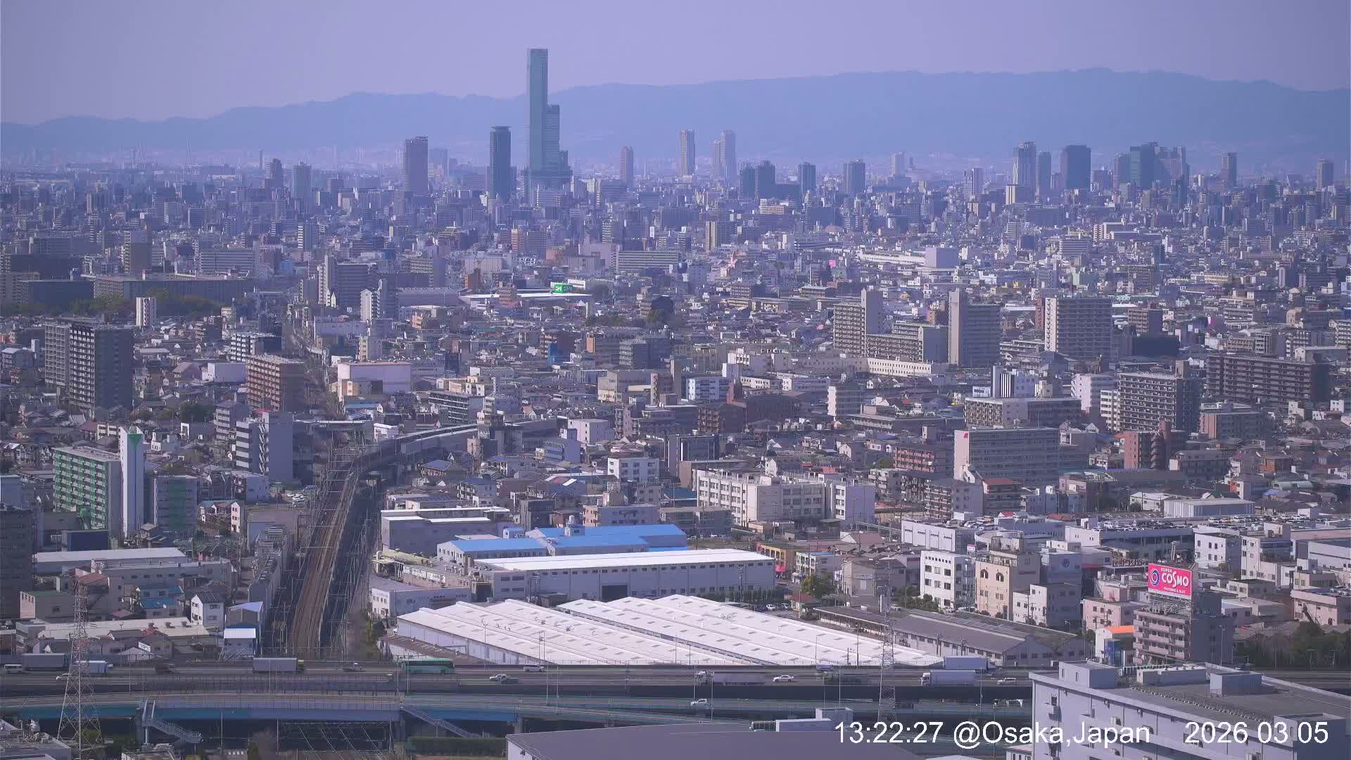 Osaka City Panaromic View from Yao Skyline towards Northeast Live Cam -Ryugecho, Yao, Osaka, Kansai, Honshu, Japan