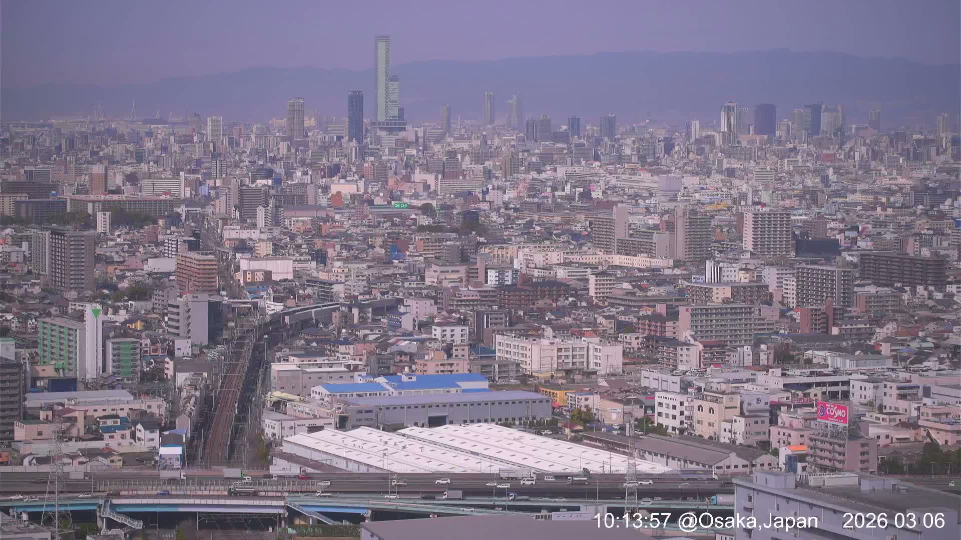 Osaka City Panaromic View from Yao Skyline towards Northeast Live Cam -Ryugecho, Yao, Osaka, Kansai, Honshu, Japan