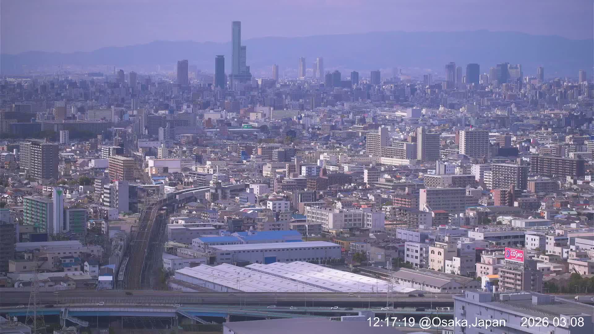 Osaka City Panaromic View from Yao Skyline towards Northeast Live Cam -Ryugecho, Yao, Osaka, Kansai, Honshu, Japan