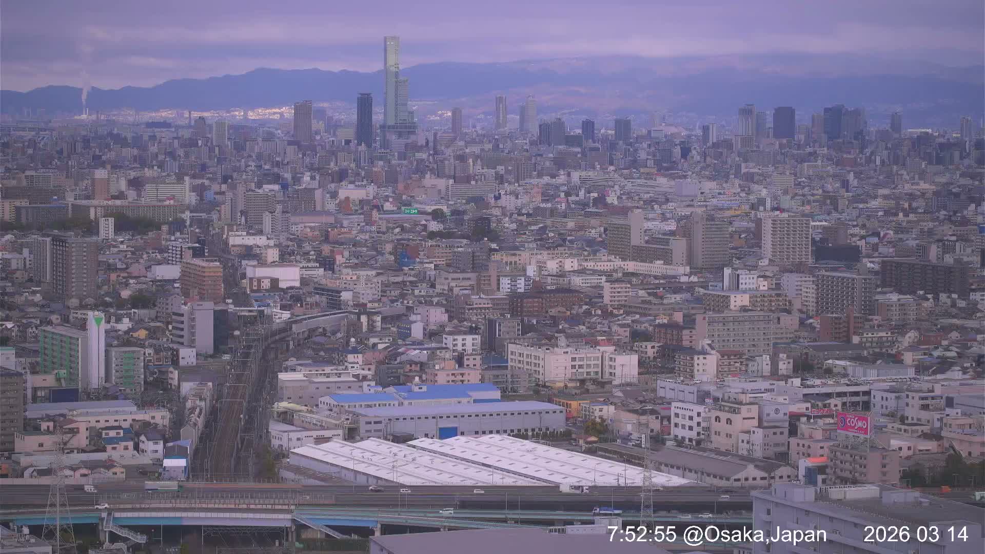 Osaka City Panaromic View from Yao Skyline towards Northeast Live Cam -Ryugecho, Yao, Osaka, Kansai, Honshu, Japan