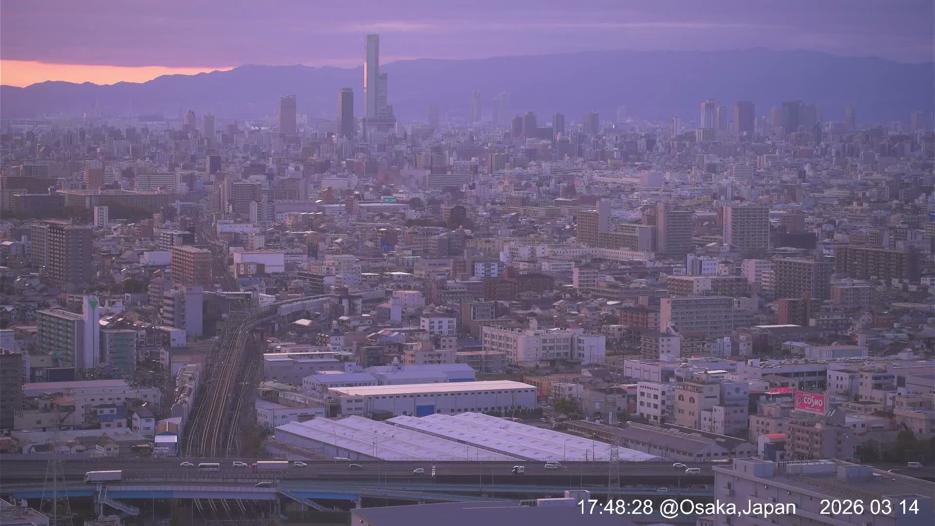 Osaka City Panaromic View from Yao Skyline towards Northeast Live Cam -Ryugecho, Yao, Osaka, Kansai, Honshu, Japan