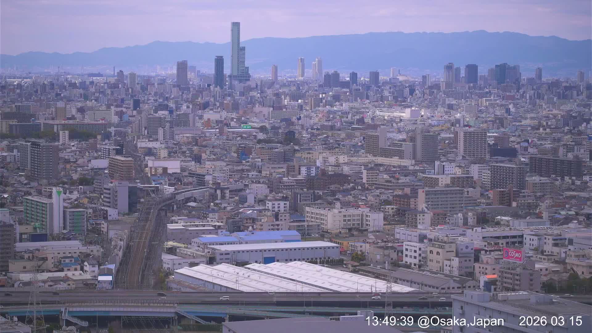 Osaka City Panaromic View from Yao Skyline towards Northeast Live Cam -Ryugecho, Yao, Osaka, Kansai, Honshu, Japan