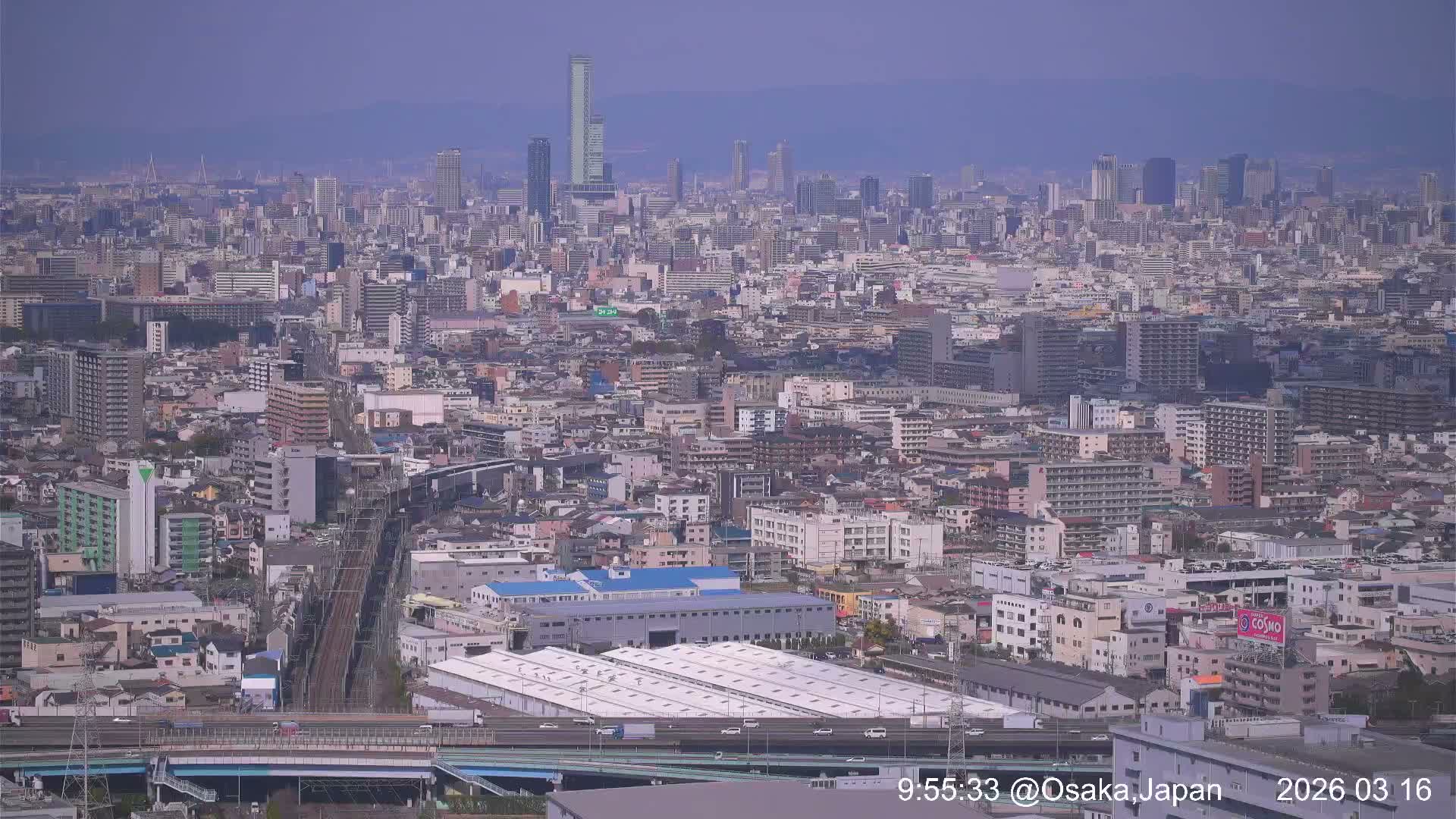 Osaka City Panaromic View from Yao Skyline towards Northeast Live Cam -Ryugecho, Yao, Osaka, Kansai, Honshu, Japan
