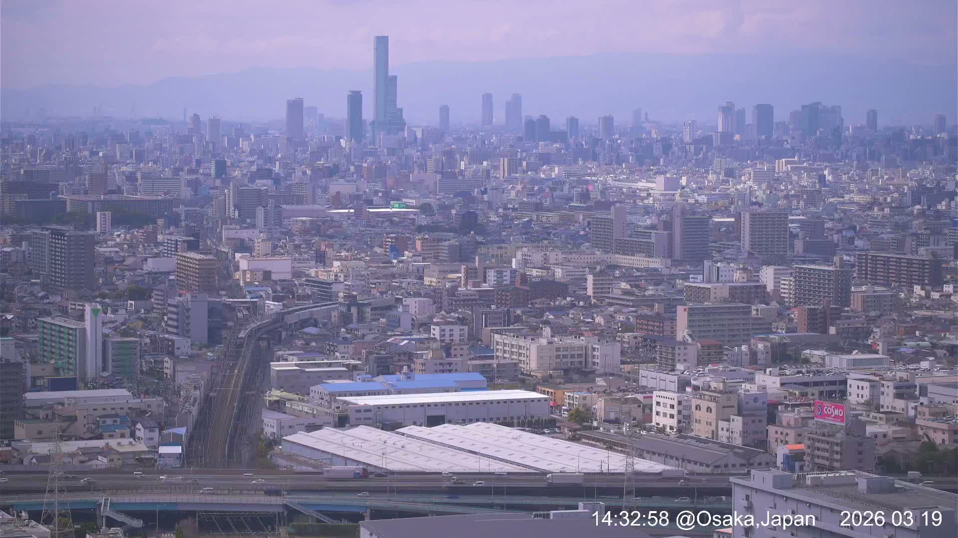 Osaka City Panaromic View from Yao Skyline towards Northeast Live Cam -Ryugecho, Yao, Osaka, Kansai, Honshu, Japan