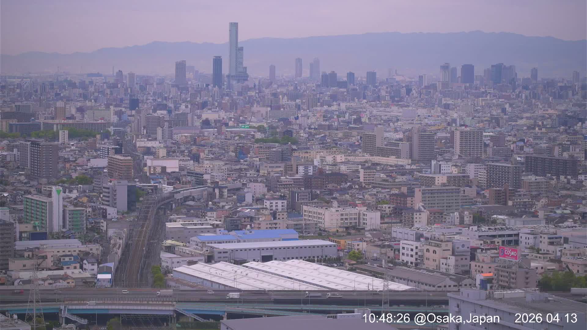 Osaka City Panaromic View from Yao Skyline towards Northeast Live Cam -Ryugecho, Yao, Osaka, Kansai, Honshu, Japan