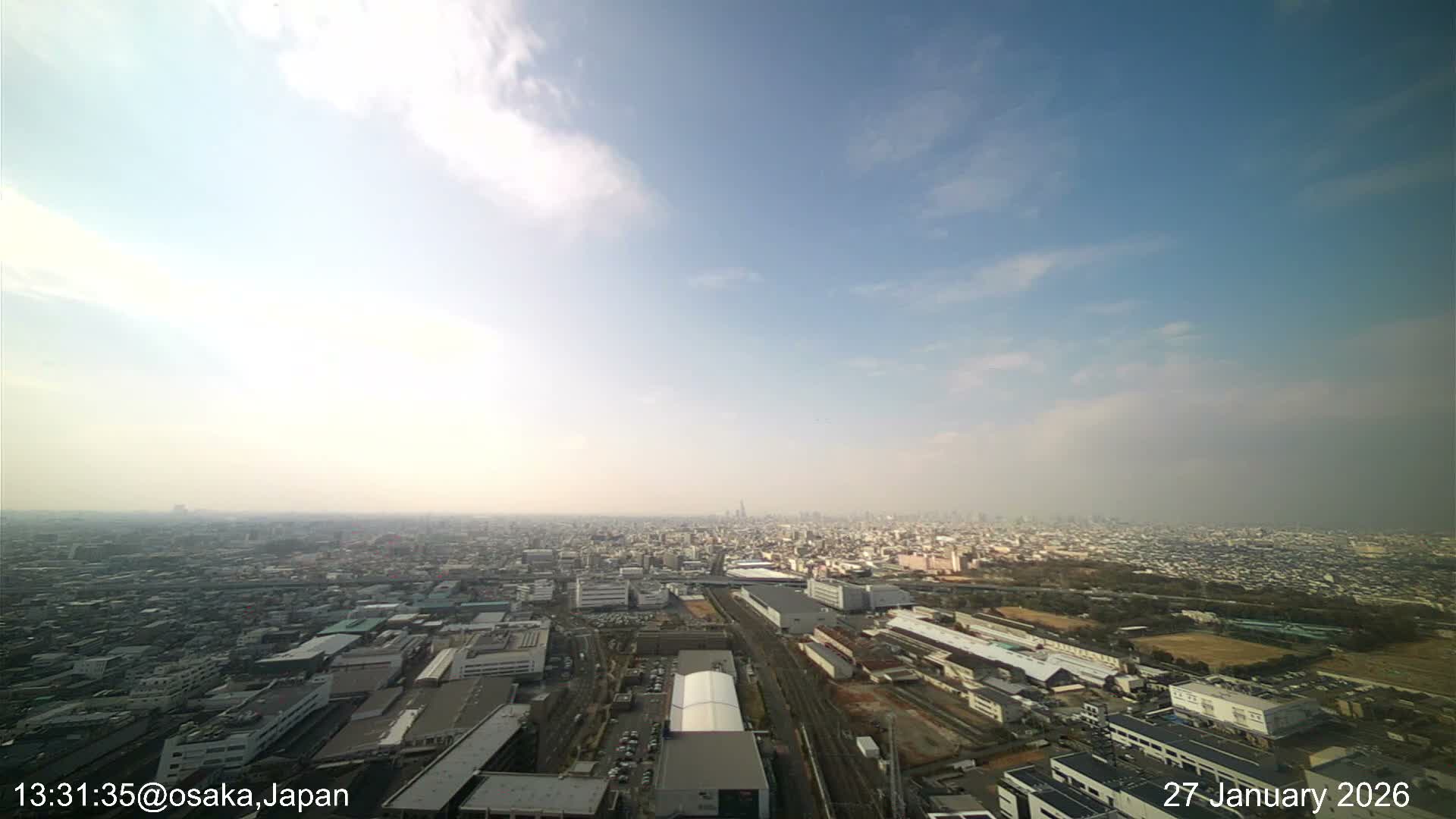Osaka City Observation Panaromic Wide Angle ( 大阪市街地展望パノラマ広角 ) Live Cam -Ryugecho, Yao, Osaka, Kansai, Honshu, Japan