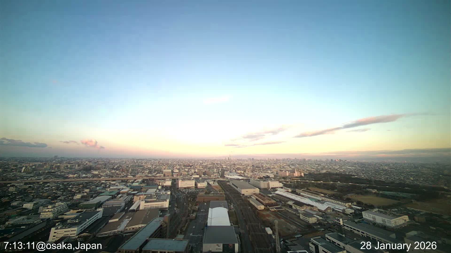 Osaka City Observation Panaromic Wide Angle ( 大阪市街地展望パノラマ広角 ) Live Cam -Ryugecho, Yao, Osaka, Kansai, Honshu, Japan