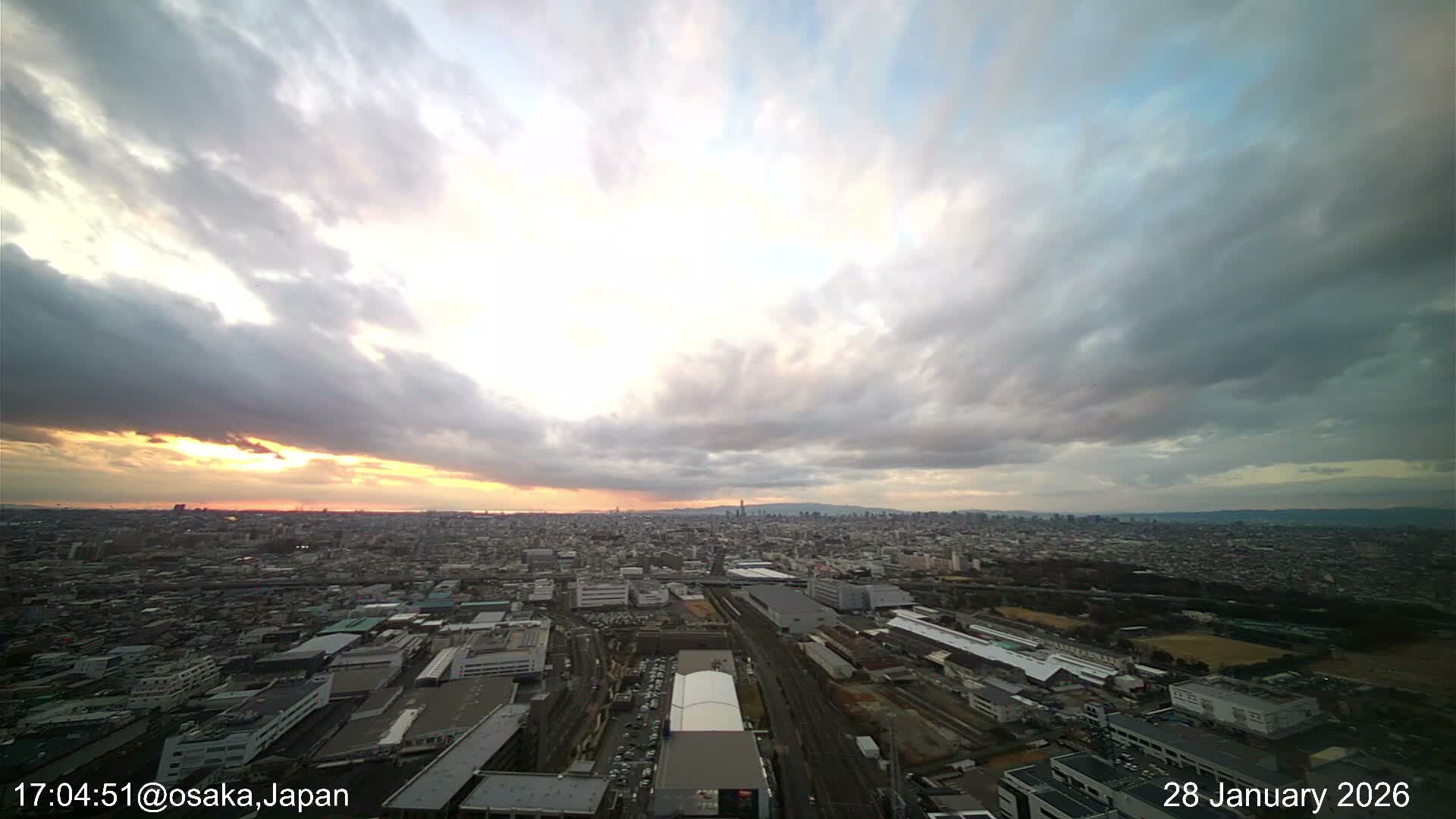Osaka City Observation Panaromic Wide Angle ( 大阪市街地展望パノラマ広角 ) Live Cam -Ryugecho, Yao, Osaka, Kansai, Honshu, Japan