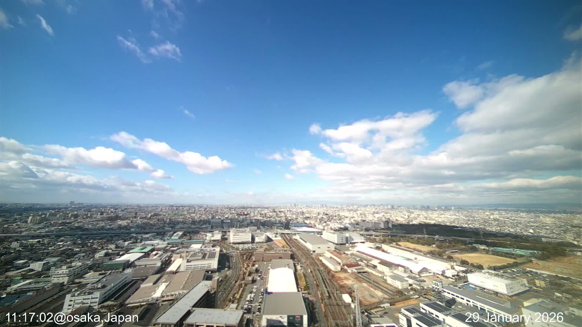 Osaka City Observation Panaromic Wide Angle ( 大阪市街地展望パノラマ広角 ) Live Cam -Ryugecho, Yao, Osaka, Kansai, Honshu, Japan
