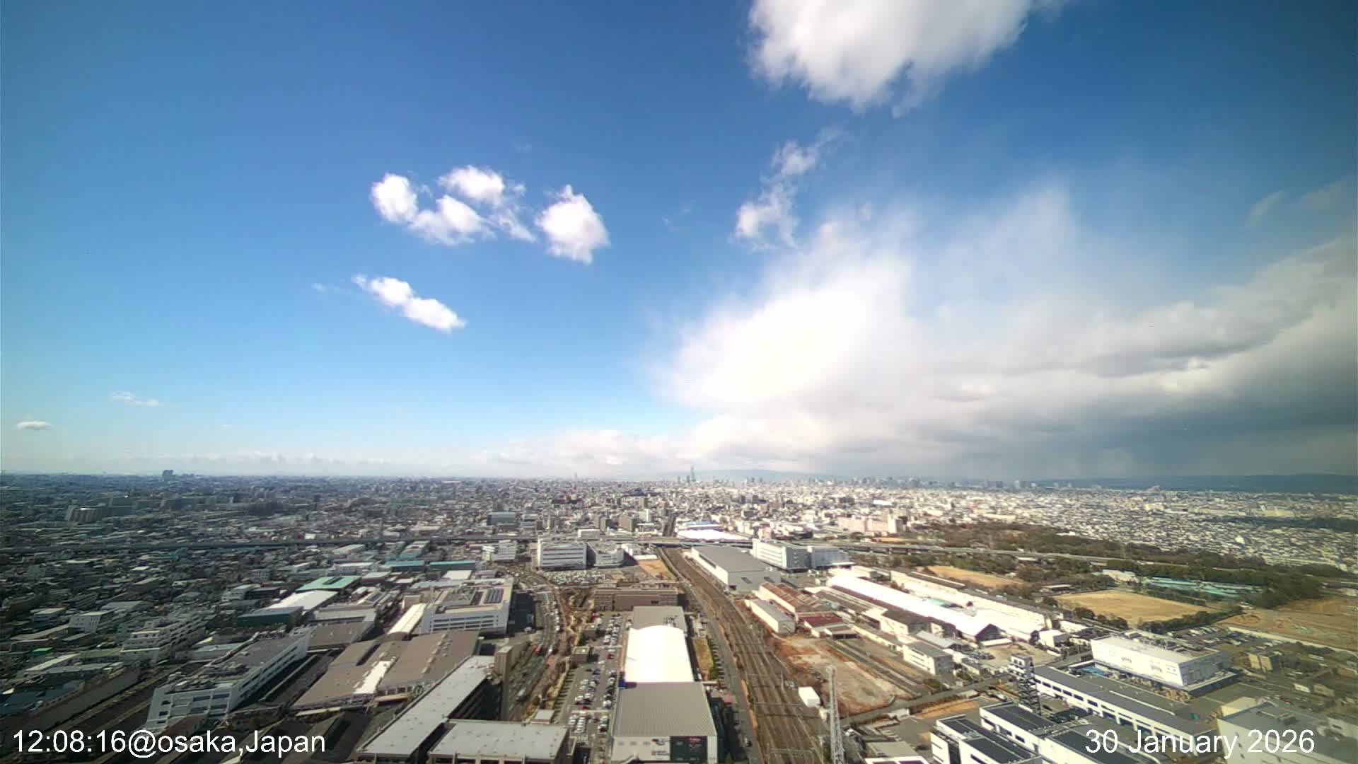 Osaka City Observation Panaromic Wide Angle ( 大阪市街地展望パノラマ広角 ) Live Cam -Ryugecho, Yao, Osaka, Kansai, Honshu, Japan