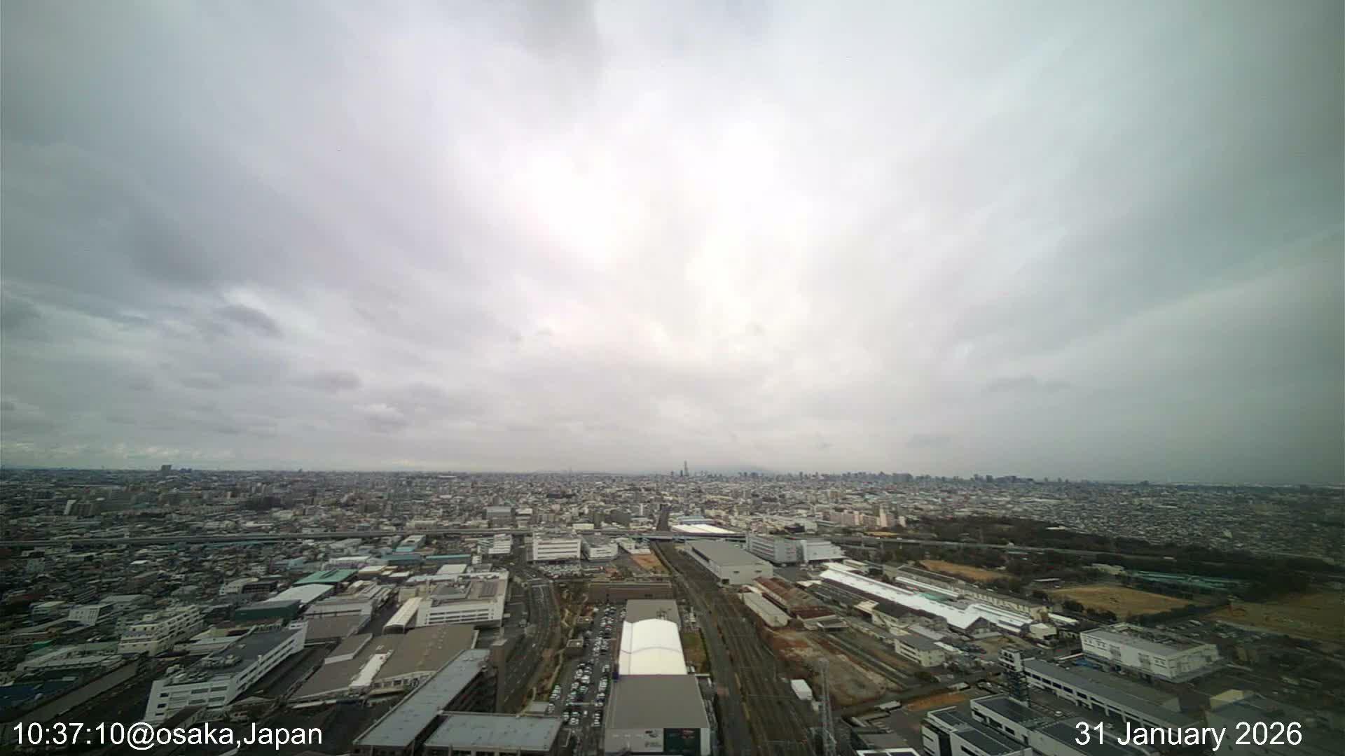 Osaka City Observation Panaromic Wide Angle ( 大阪市街地展望パノラマ広角 ) Live Cam -Ryugecho, Yao, Osaka, Kansai, Honshu, Japan