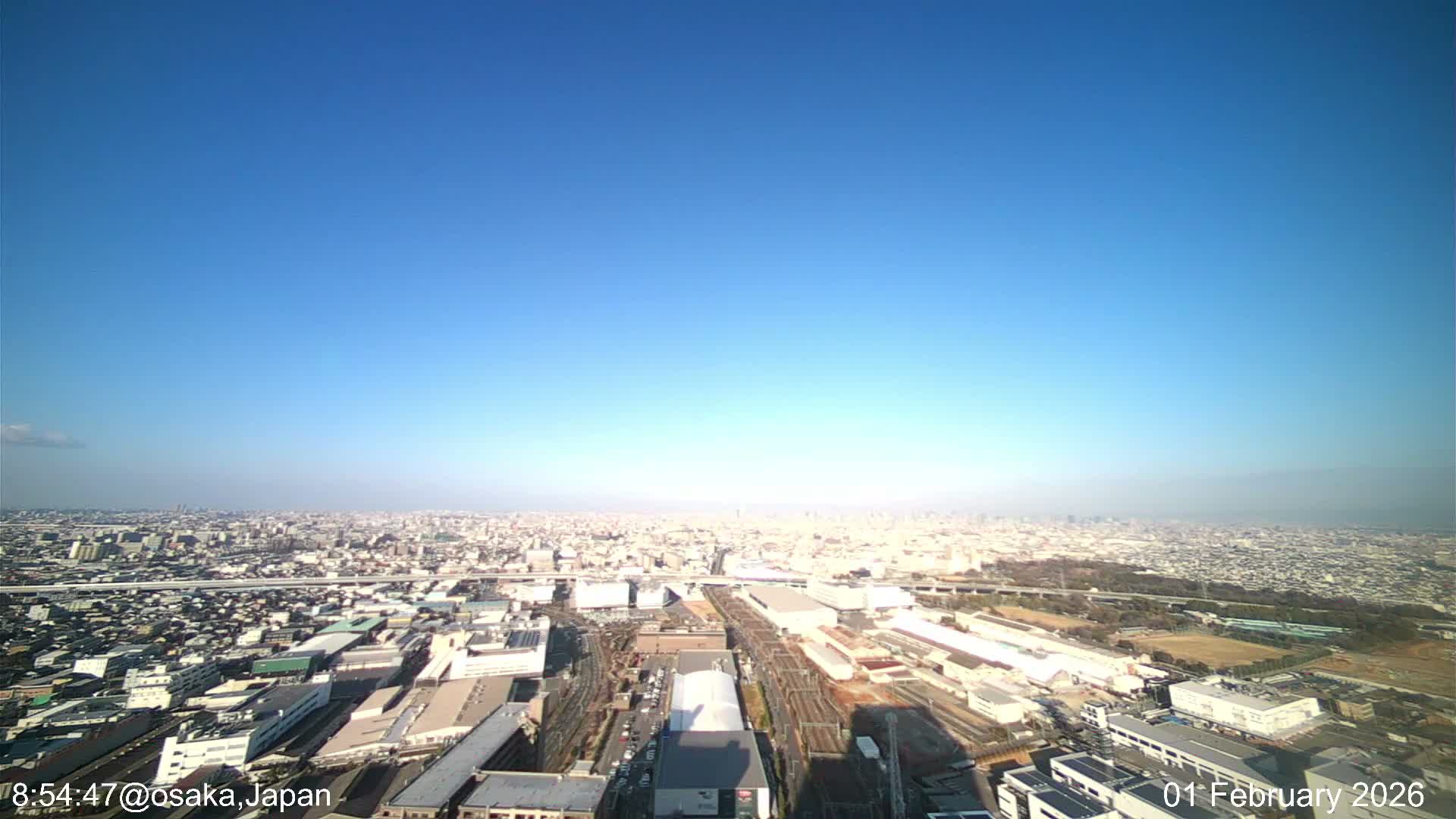 Osaka City Observation Panaromic Wide Angle ( 大阪市街地展望パノラマ広角 ) Live Cam -Ryugecho, Yao, Osaka, Kansai, Honshu, Japan