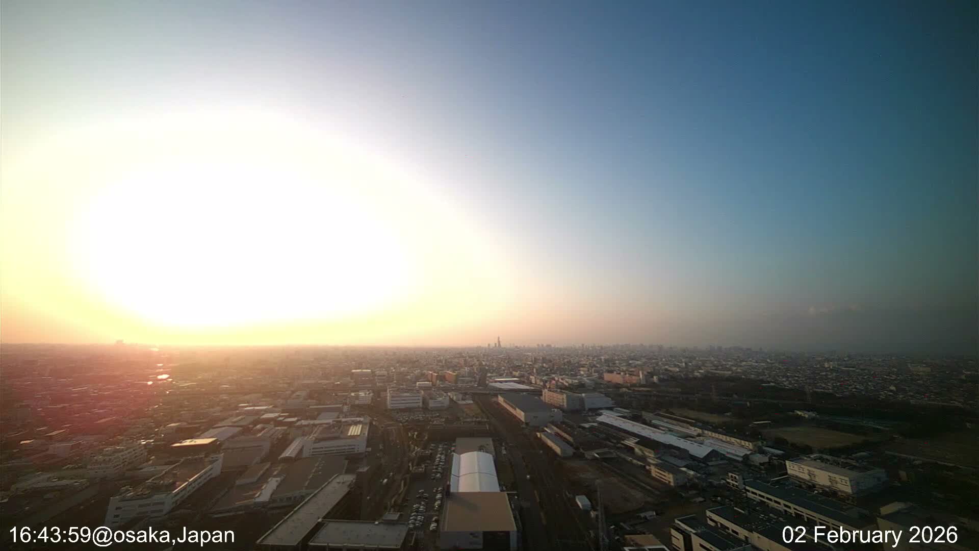 Osaka City Observation Panaromic Wide Angle ( 大阪市街地展望パノラマ広角 ) Live Cam -Ryugecho, Yao, Osaka, Kansai, Honshu, Japan