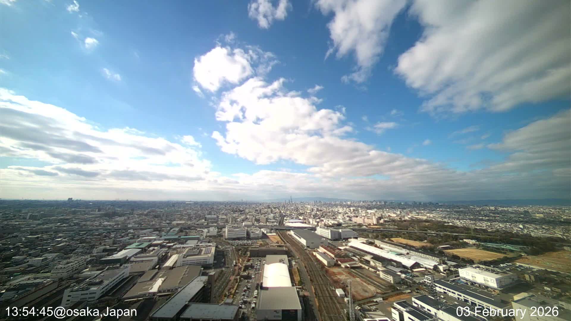 Osaka City Observation Panaromic Wide Angle ( 大阪市街地展望パノラマ広角 ) Live Cam -Ryugecho, Yao, Osaka, Kansai, Honshu, Japan
