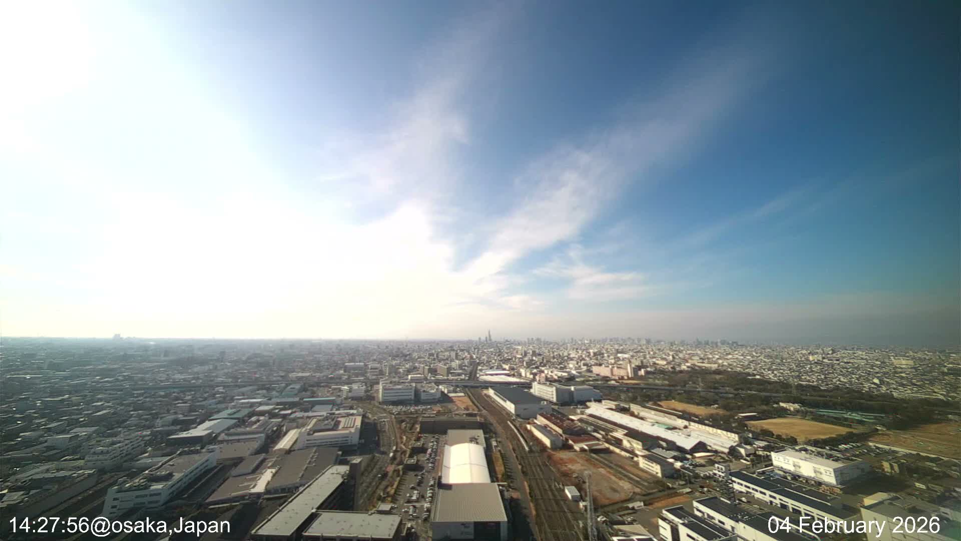 Osaka City Observation Panaromic Wide Angle ( 大阪市街地展望パノラマ広角 ) Live Cam -Ryugecho, Yao, Osaka, Kansai, Honshu, Japan