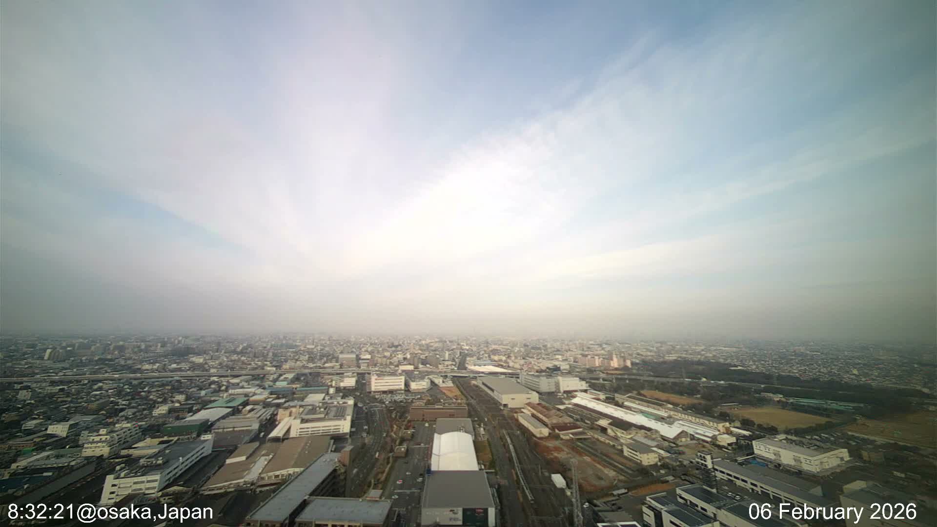 Osaka City Observation Panaromic Wide Angle ( 大阪市街地展望パノラマ広角 ) Live Cam -Ryugecho, Yao, Osaka, Kansai, Honshu, Japan
