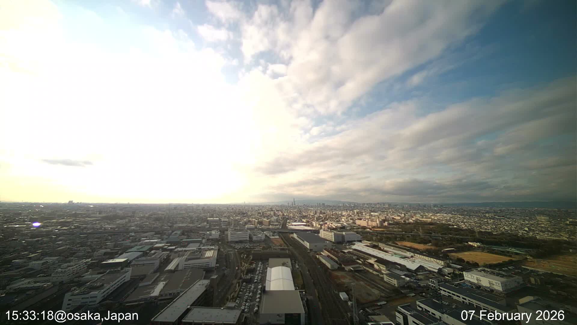 Osaka City Observation Panaromic Wide Angle ( 大阪市街地展望パノラマ広角 ) Live Cam -Ryugecho, Yao, Osaka, Kansai, Honshu, Japan