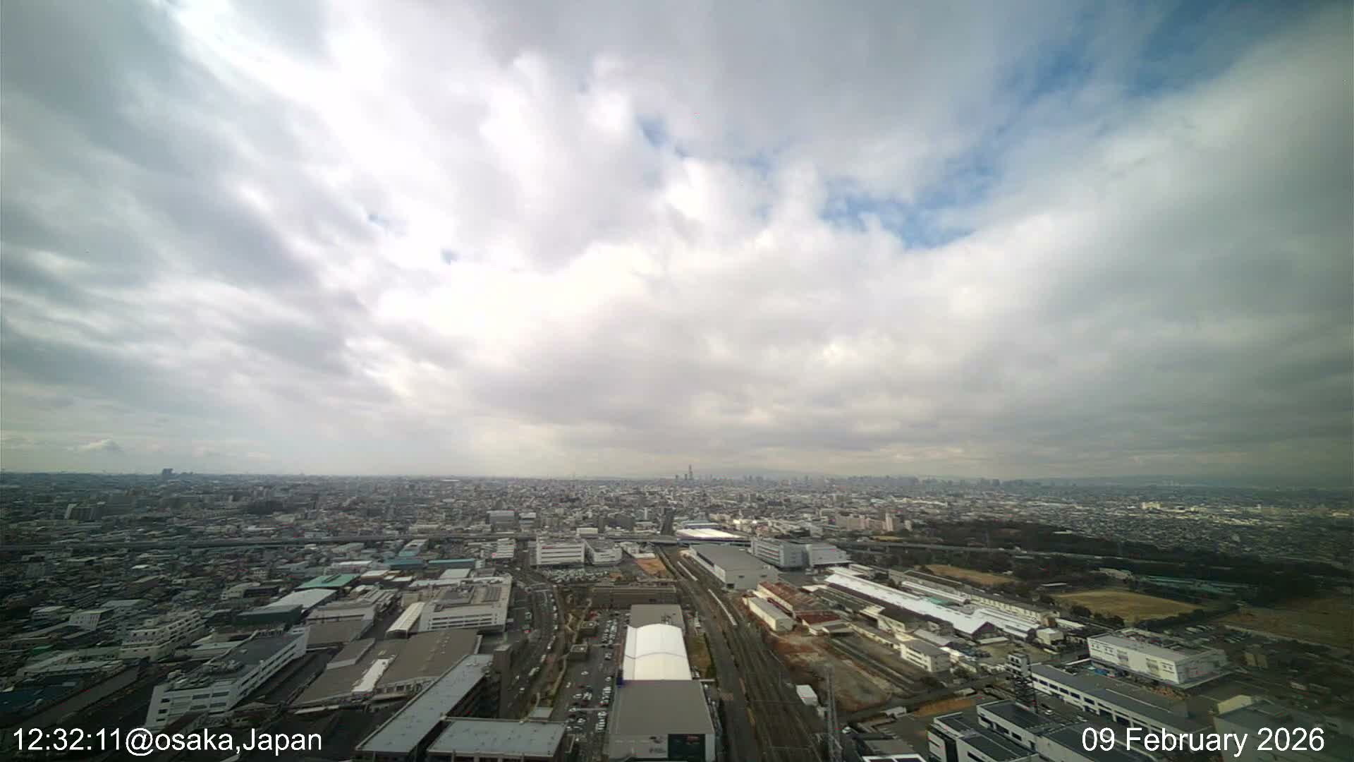 Osaka City Observation Panaromic Wide Angle ( 大阪市街地展望パノラマ広角 ) Live Cam -Ryugecho, Yao, Osaka, Kansai, Honshu, Japan