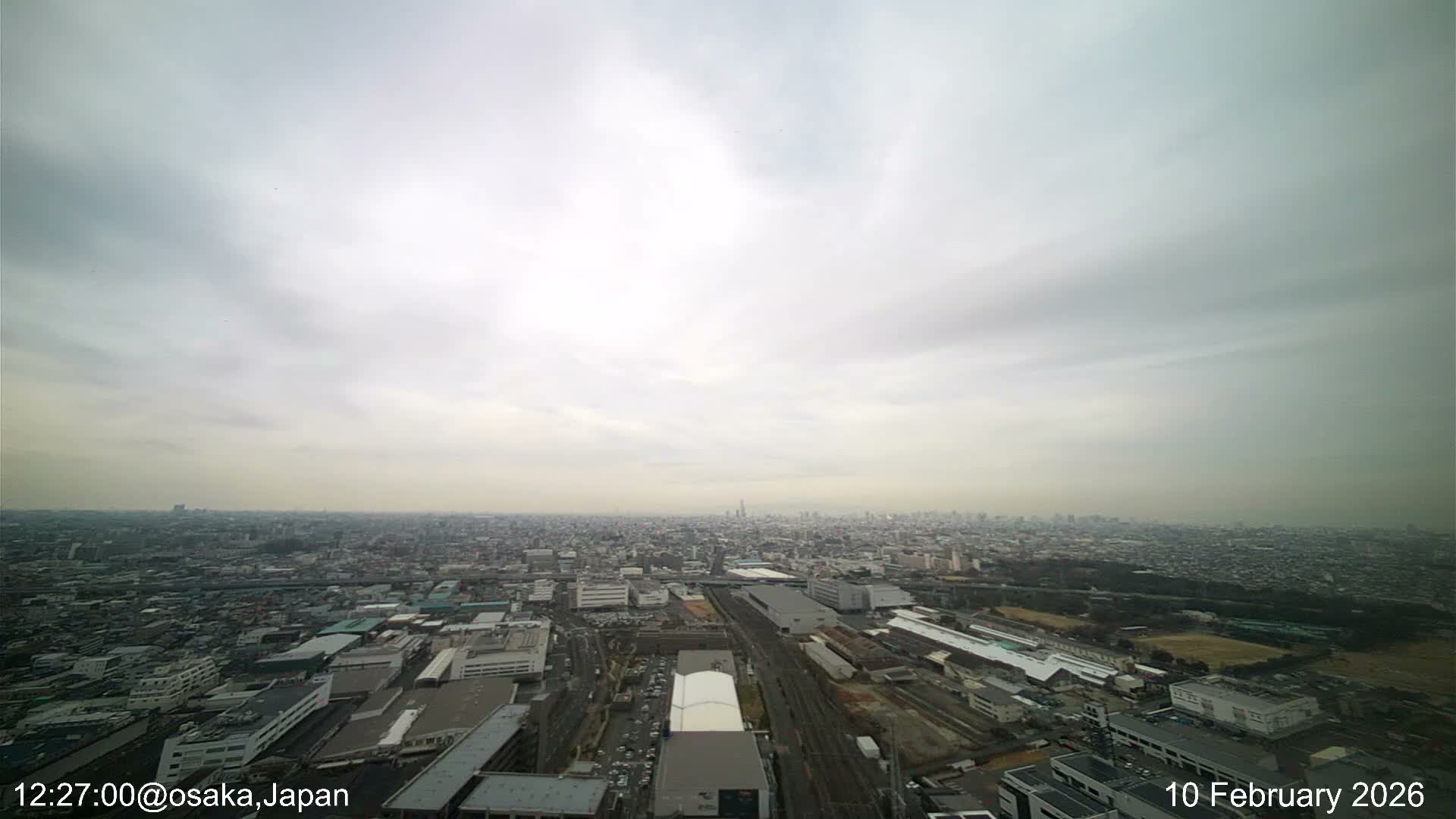 Osaka City Observation Panaromic Wide Angle ( 大阪市街地展望パノラマ広角 ) Live Cam -Ryugecho, Yao, Osaka, Kansai, Honshu, Japan