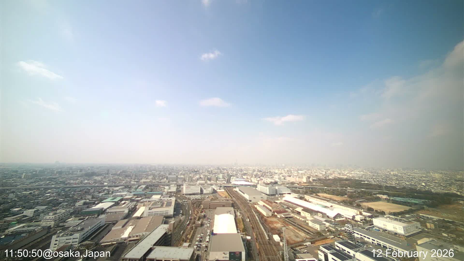 Osaka City Observation Panaromic Wide Angle ( 大阪市街地展望パノラマ広角 ) Live Cam -Ryugecho, Yao, Osaka, Kansai, Honshu, Japan