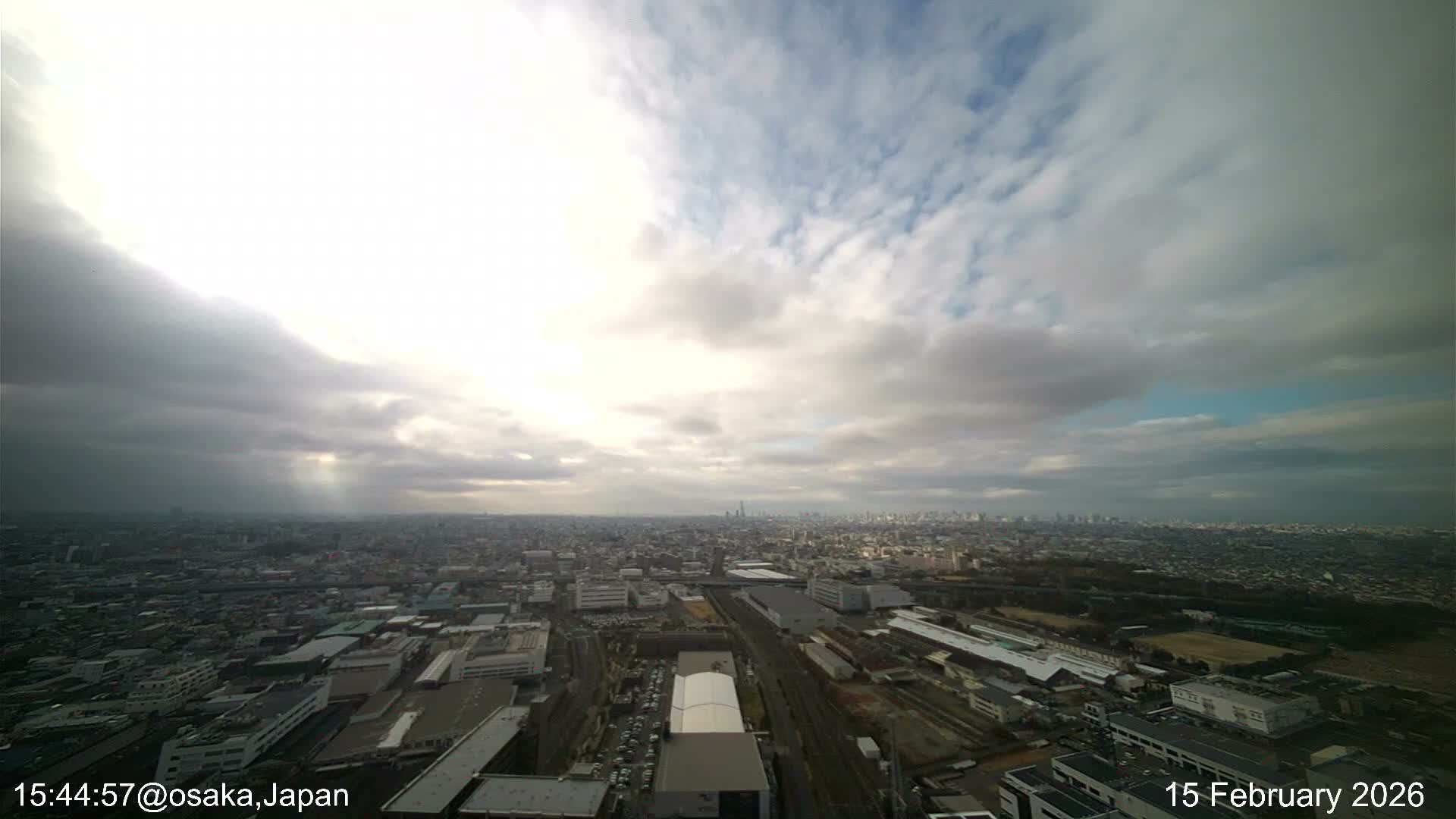 Osaka City Observation Panaromic Wide Angle ( 大阪市街地展望パノラマ広角 ) Live Cam -Ryugecho, Yao, Osaka, Kansai, Honshu, Japan