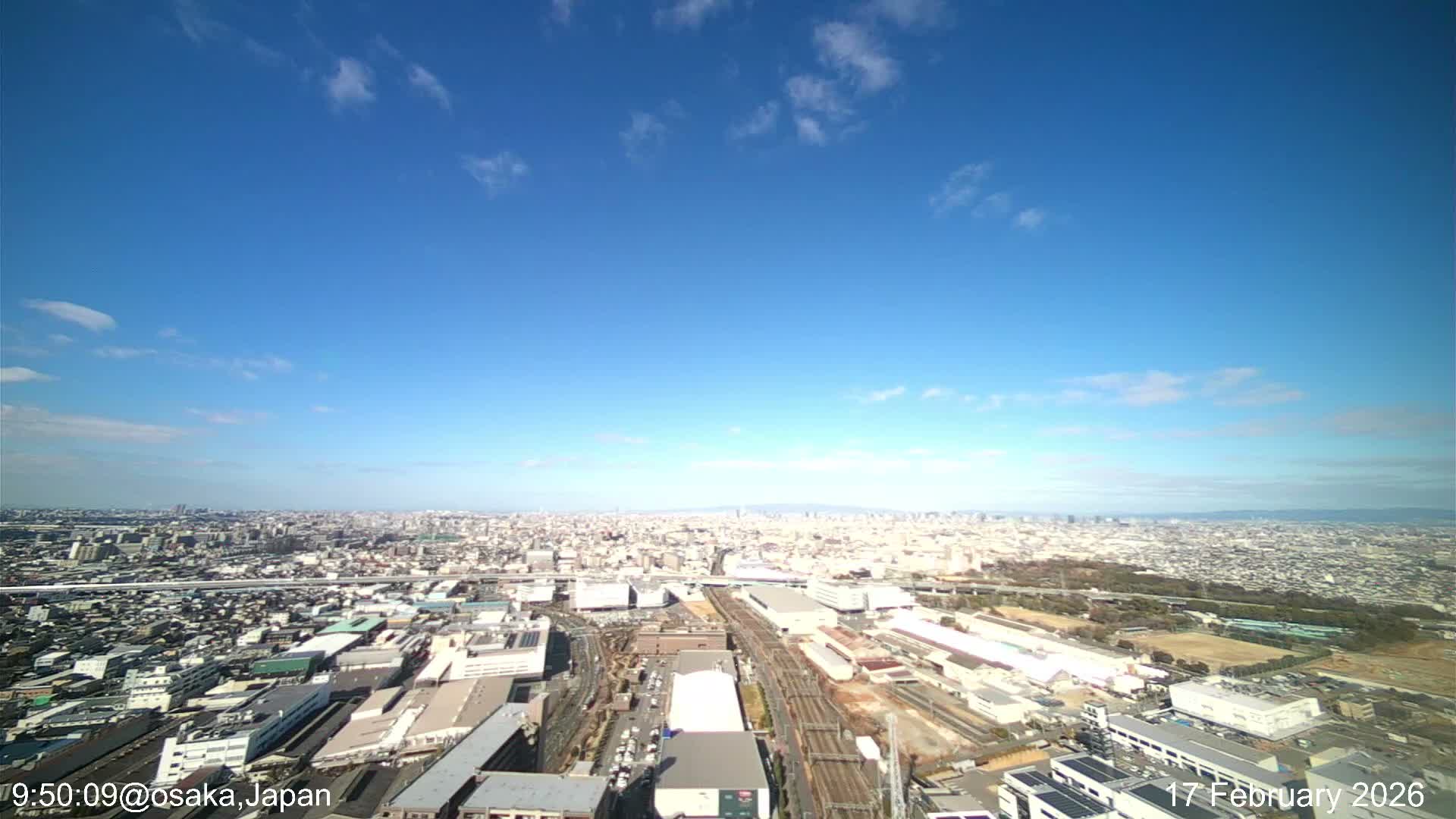 Osaka City Observation Panaromic Wide Angle ( 大阪市街地展望パノラマ広角 ) Live Cam -Ryugecho, Yao, Osaka, Kansai, Honshu, Japan