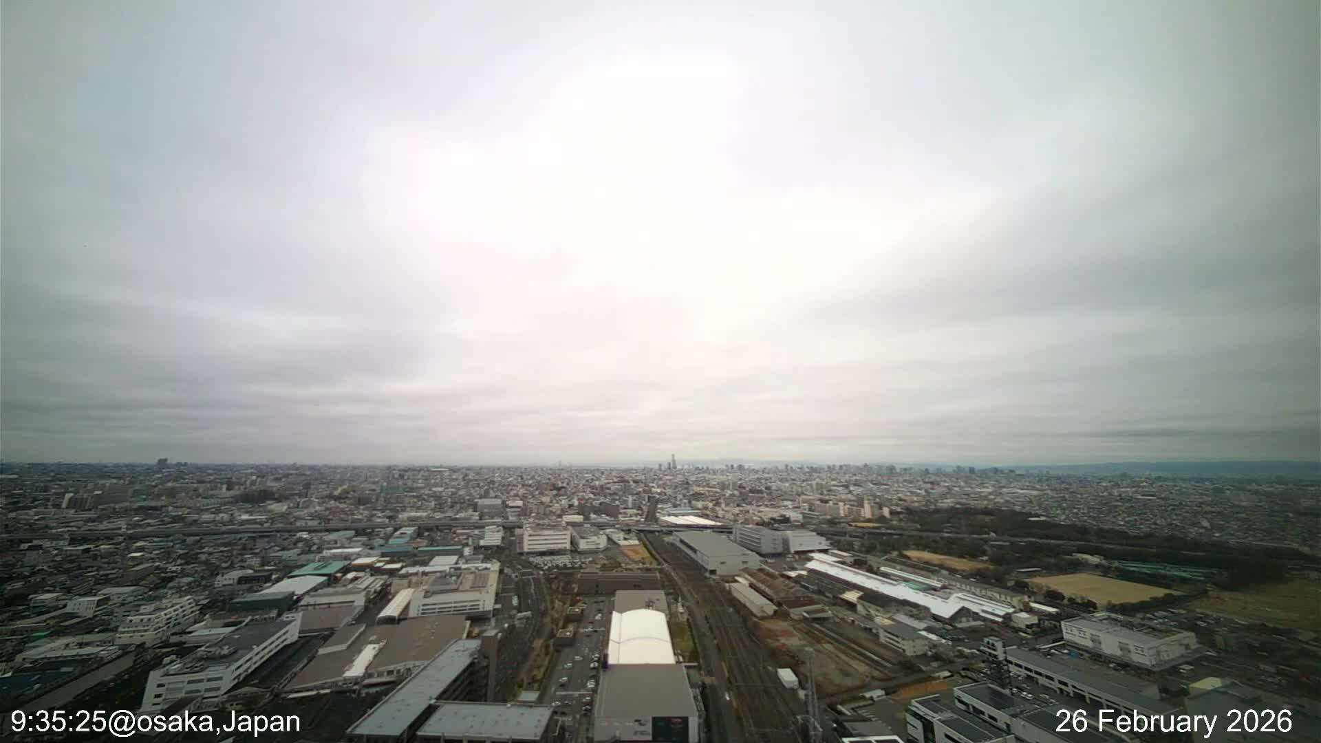 Osaka City Observation Panaromic Wide Angle ( 大阪市街地展望パノラマ広角 ) Live Cam -Ryugecho, Yao, Osaka, Kansai, Honshu, Japan