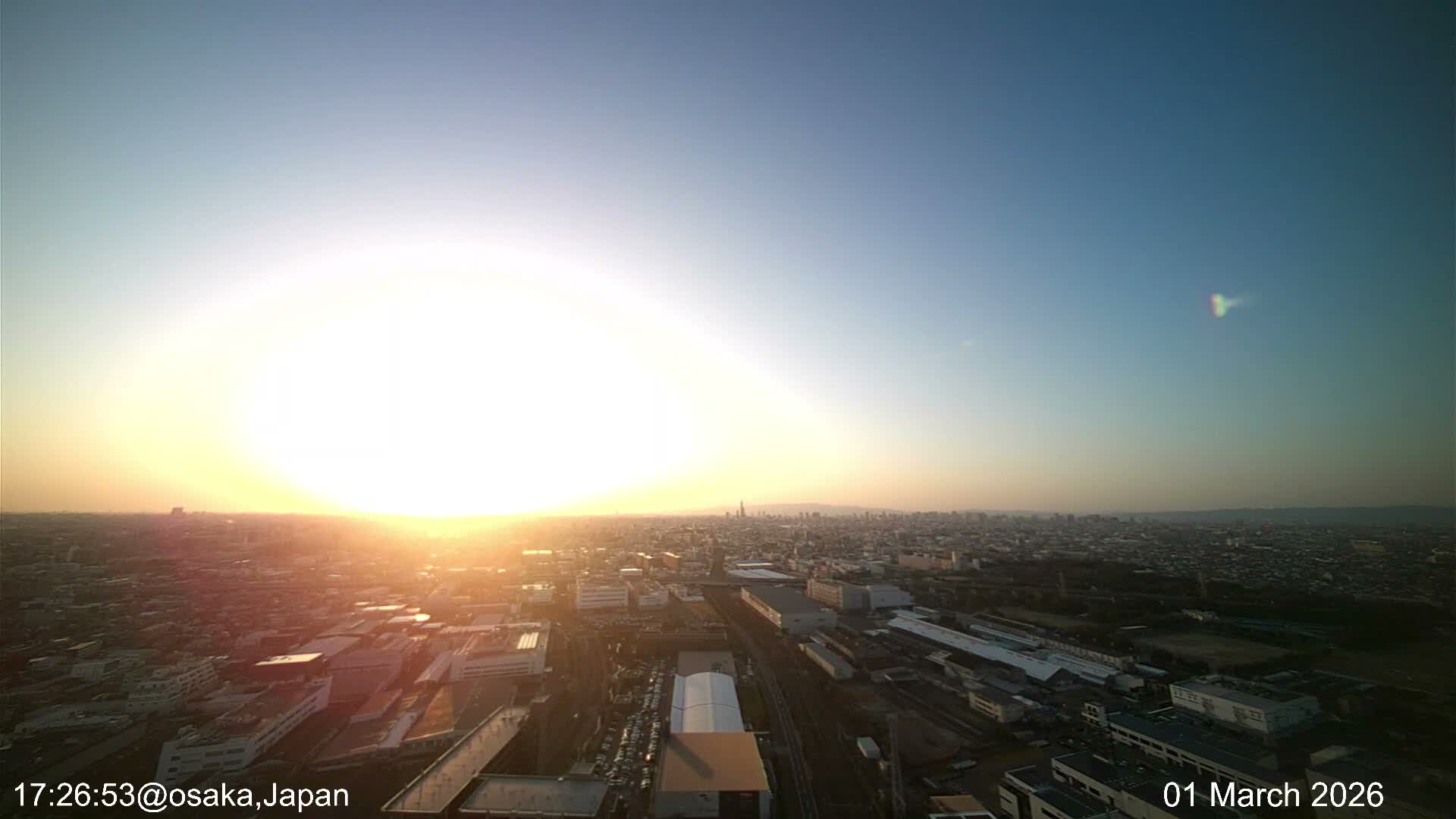 Osaka City Observation Panaromic Wide Angle ( 大阪市街地展望パノラマ広角 ) Live Cam -Ryugecho, Yao, Osaka, Kansai, Honshu, Japan