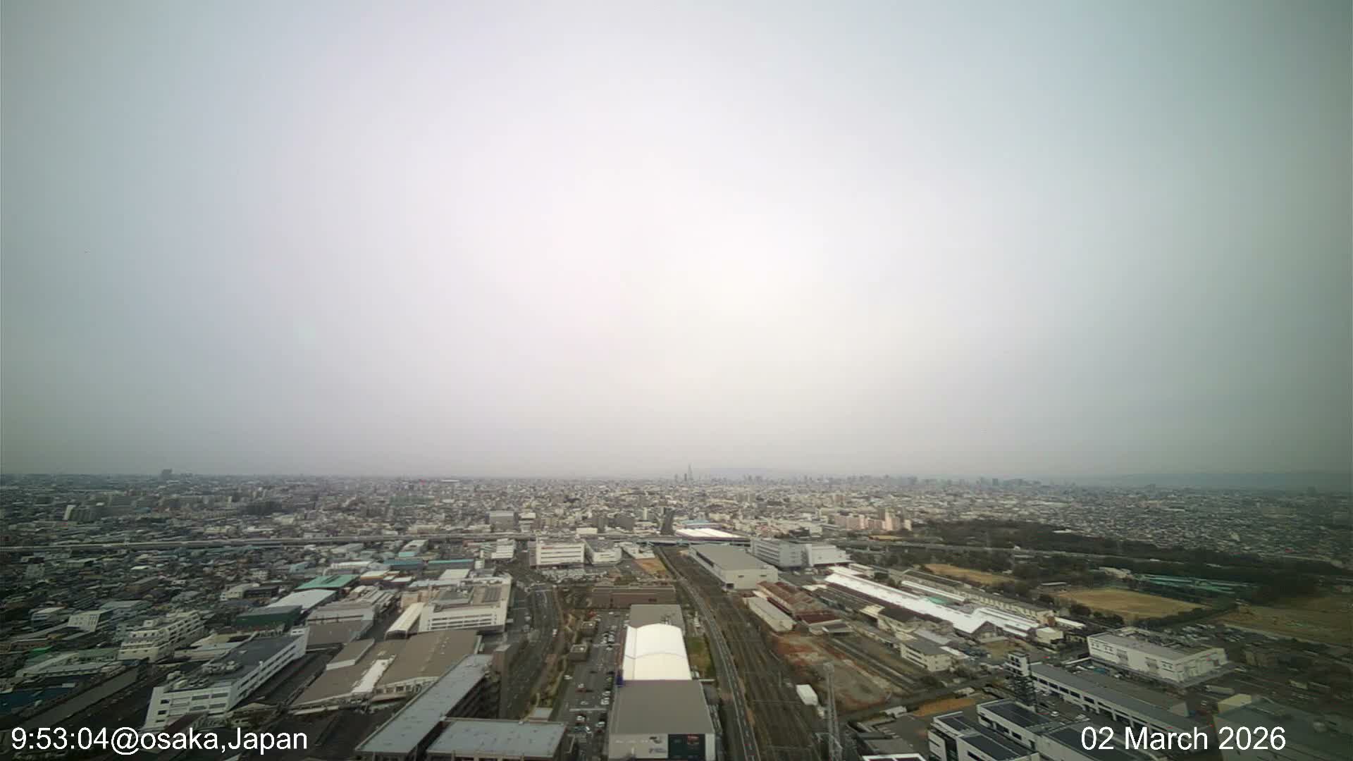 Osaka City Observation Panaromic Wide Angle ( 大阪市街地展望パノラマ広角 ) Live Cam -Ryugecho, Yao, Osaka, Kansai, Honshu, Japan