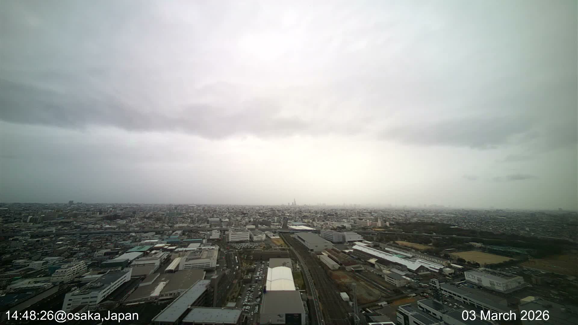 Osaka City Observation Panaromic Wide Angle ( 大阪市街地展望パノラマ広角 ) Live Cam -Ryugecho, Yao, Osaka, Kansai, Honshu, Japan