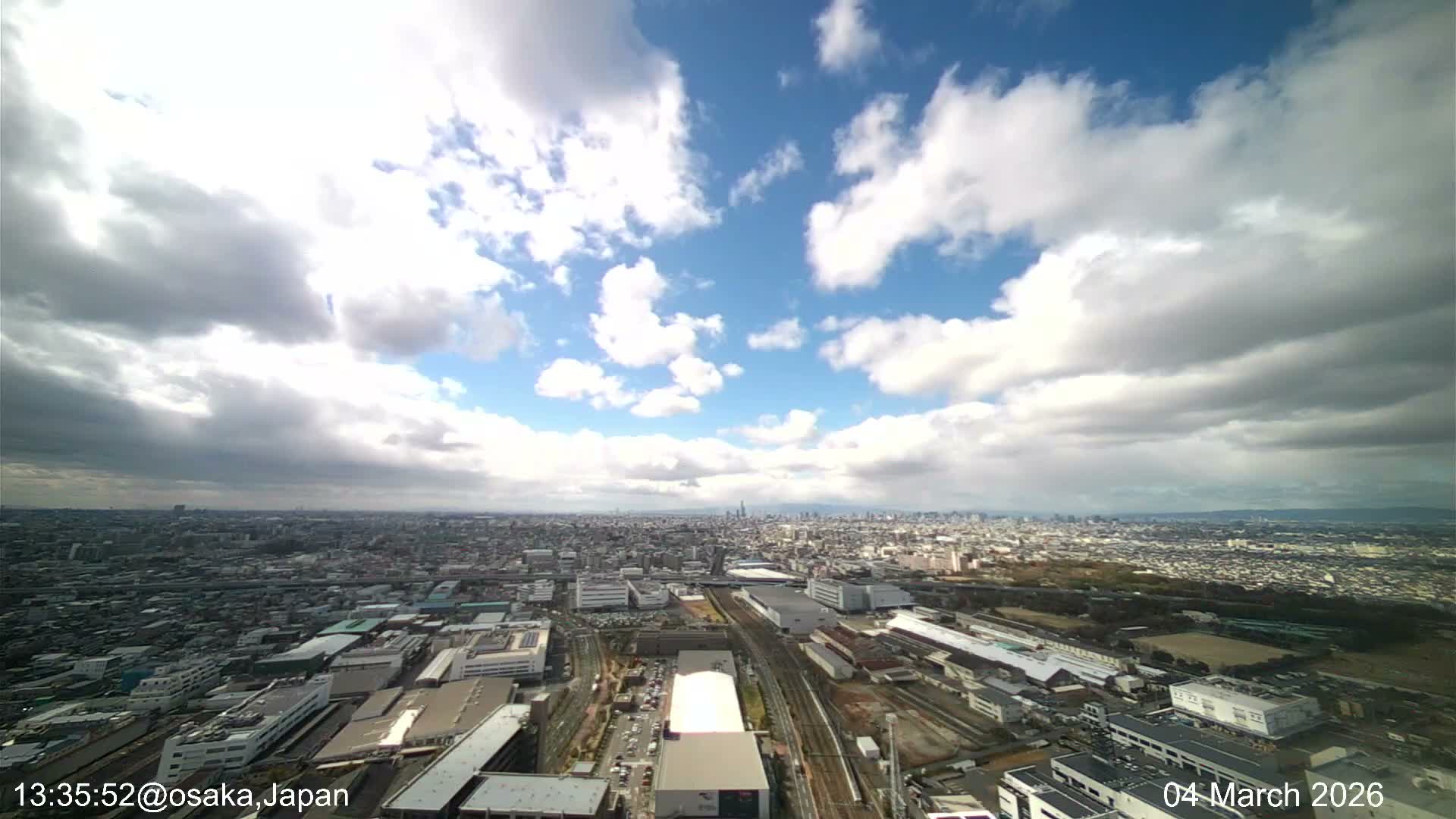 Osaka City Observation Panaromic Wide Angle ( 大阪市街地展望パノラマ広角 ) Live Cam -Ryugecho, Yao, Osaka, Kansai, Honshu, Japan