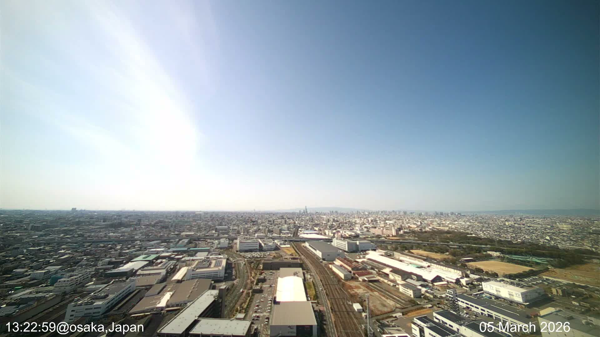 Osaka City Observation Panaromic Wide Angle ( 大阪市街地展望パノラマ広角 ) Live Cam -Ryugecho, Yao, Osaka, Kansai, Honshu, Japan