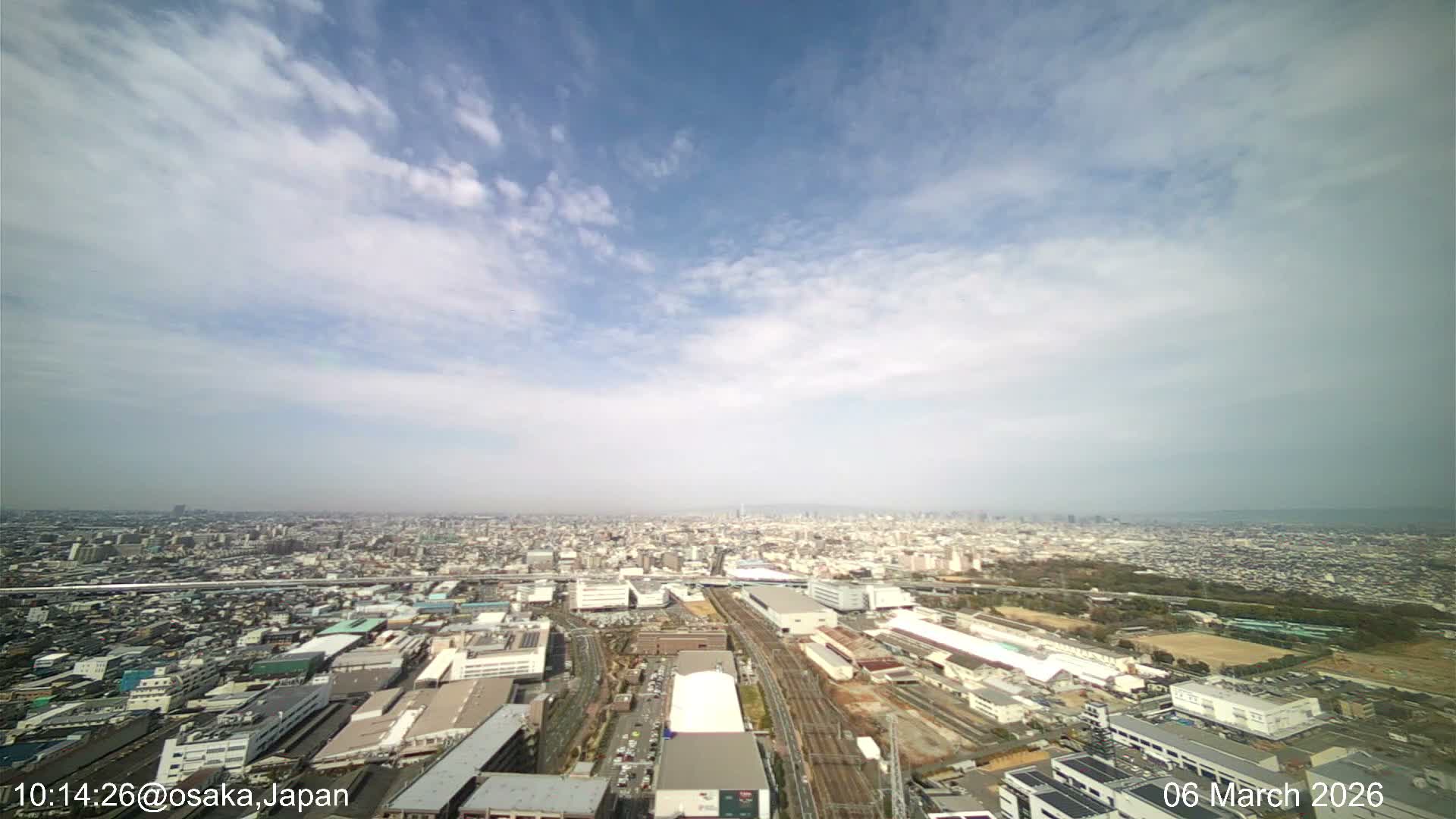Osaka City Observation Panaromic Wide Angle ( 大阪市街地展望パノラマ広角 ) Live Cam -Ryugecho, Yao, Osaka, Kansai, Honshu, Japan
