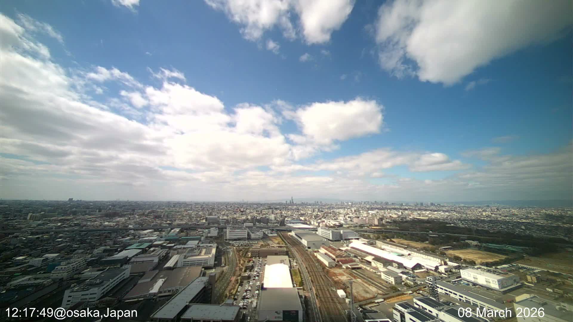 Osaka City Observation Panaromic Wide Angle ( 大阪市街地展望パノラマ広角 ) Live Cam -Ryugecho, Yao, Osaka, Kansai, Honshu, Japan
