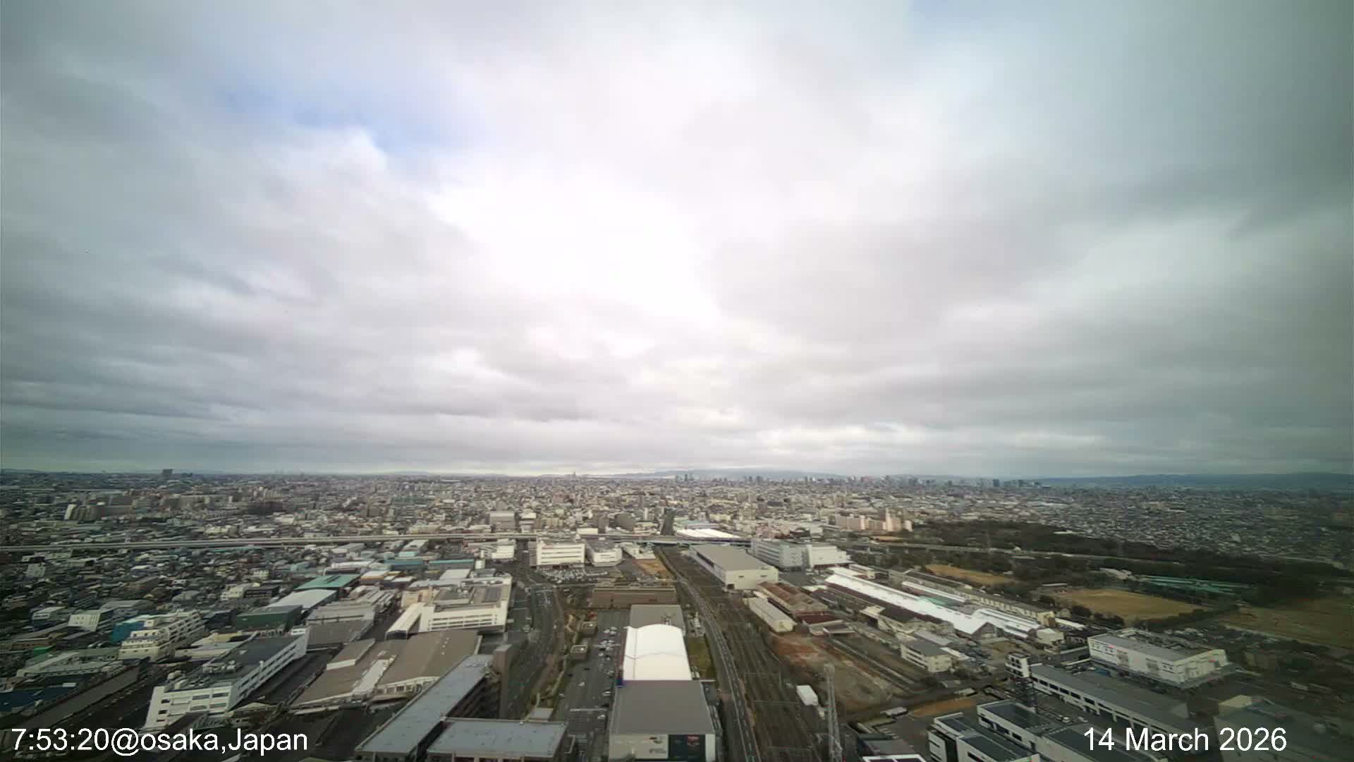 Osaka City Observation Panaromic Wide Angle ( 大阪市街地展望パノラマ広角 ) Live Cam -Ryugecho, Yao, Osaka, Kansai, Honshu, Japan