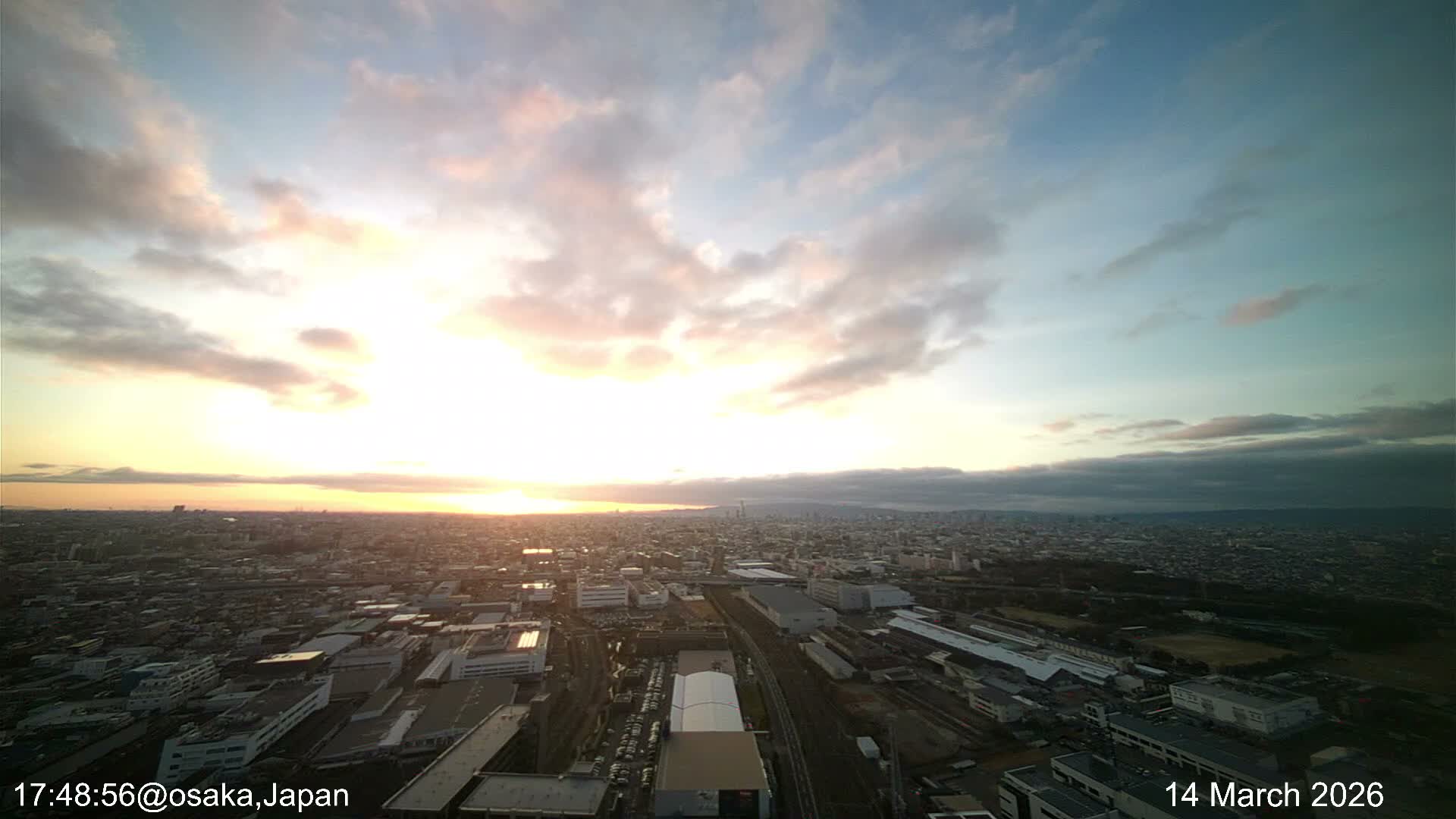 Osaka City Observation Panaromic Wide Angle ( 大阪市街地展望パノラマ広角 ) Live Cam -Ryugecho, Yao, Osaka, Kansai, Honshu, Japan