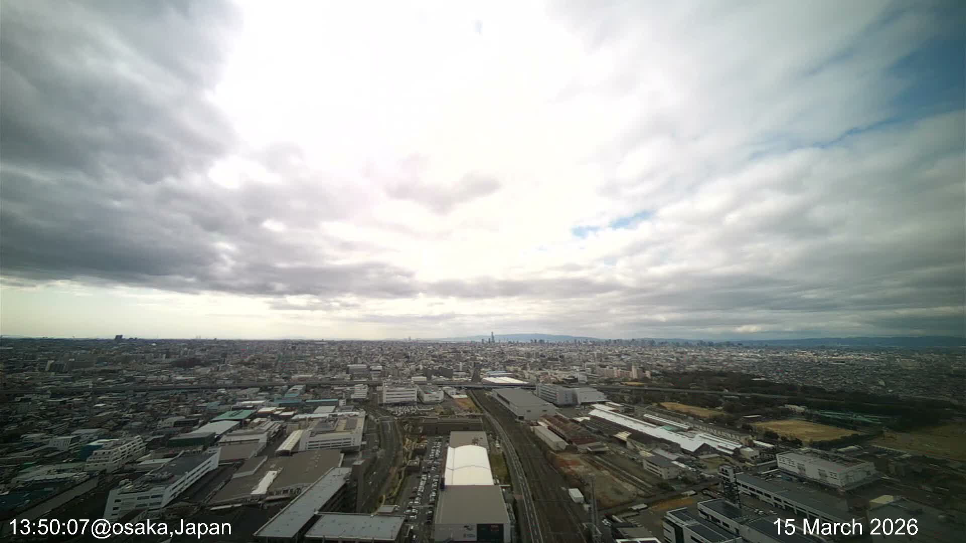 Osaka City Observation Panaromic Wide Angle ( 大阪市街地展望パノラマ広角 ) Live Cam -Ryugecho, Yao, Osaka, Kansai, Honshu, Japan