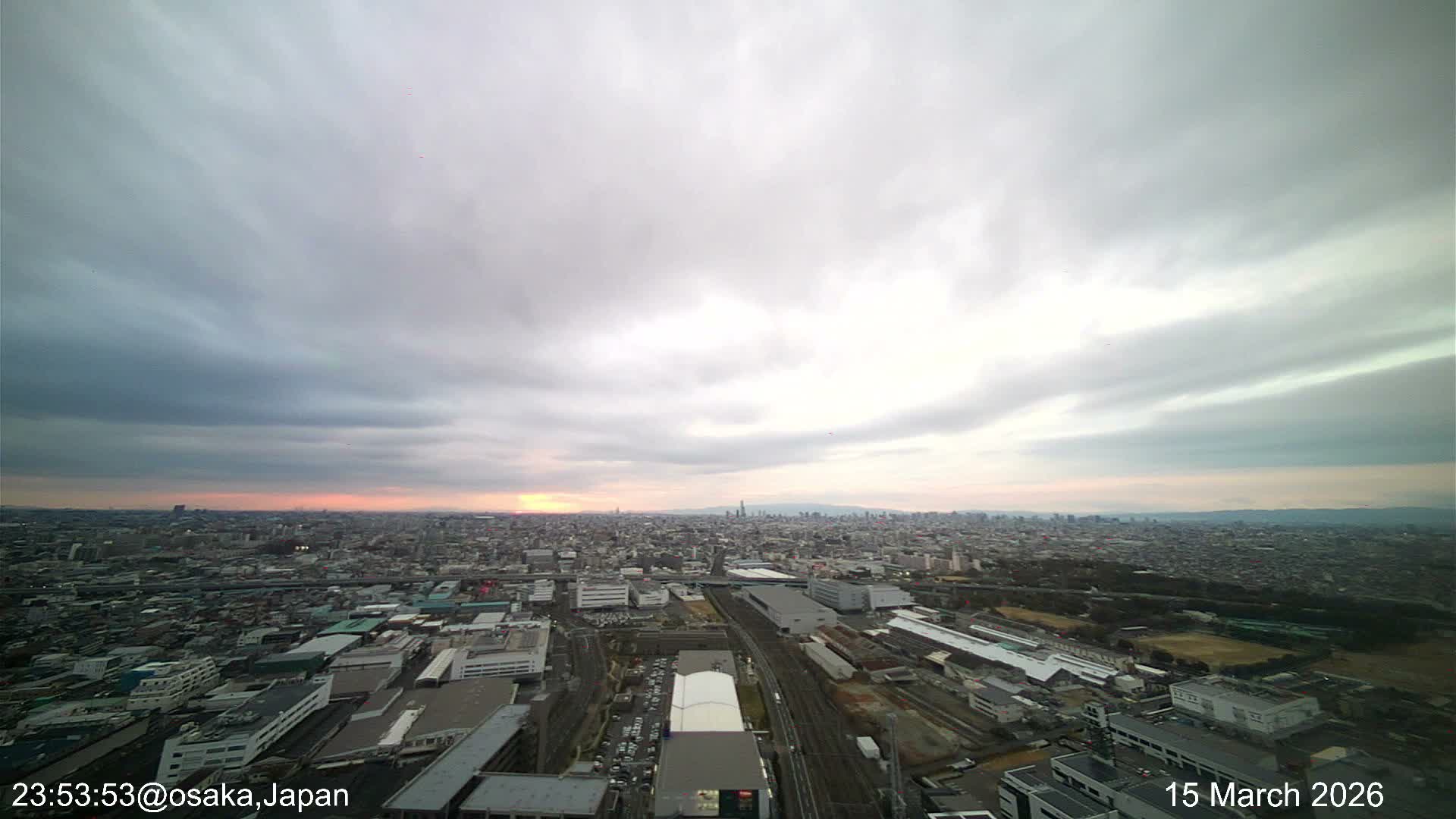 Osaka City Observation Panaromic Wide Angle ( 大阪市街地展望パノラマ広角 ) Live Cam -Ryugecho, Yao, Osaka, Kansai, Honshu, Japan