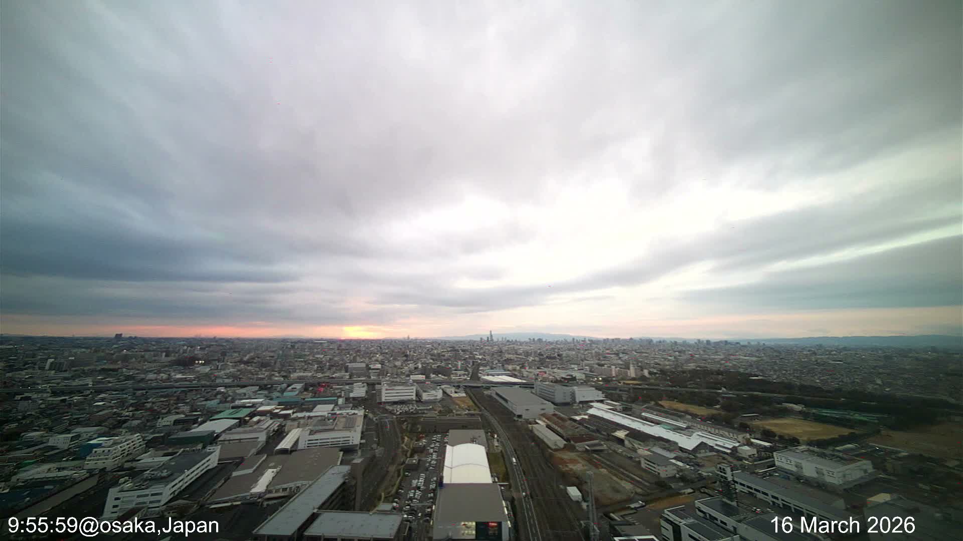 Osaka City Observation Panaromic Wide Angle ( 大阪市街地展望パノラマ広角 ) Live Cam -Ryugecho, Yao, Osaka, Kansai, Honshu, Japan