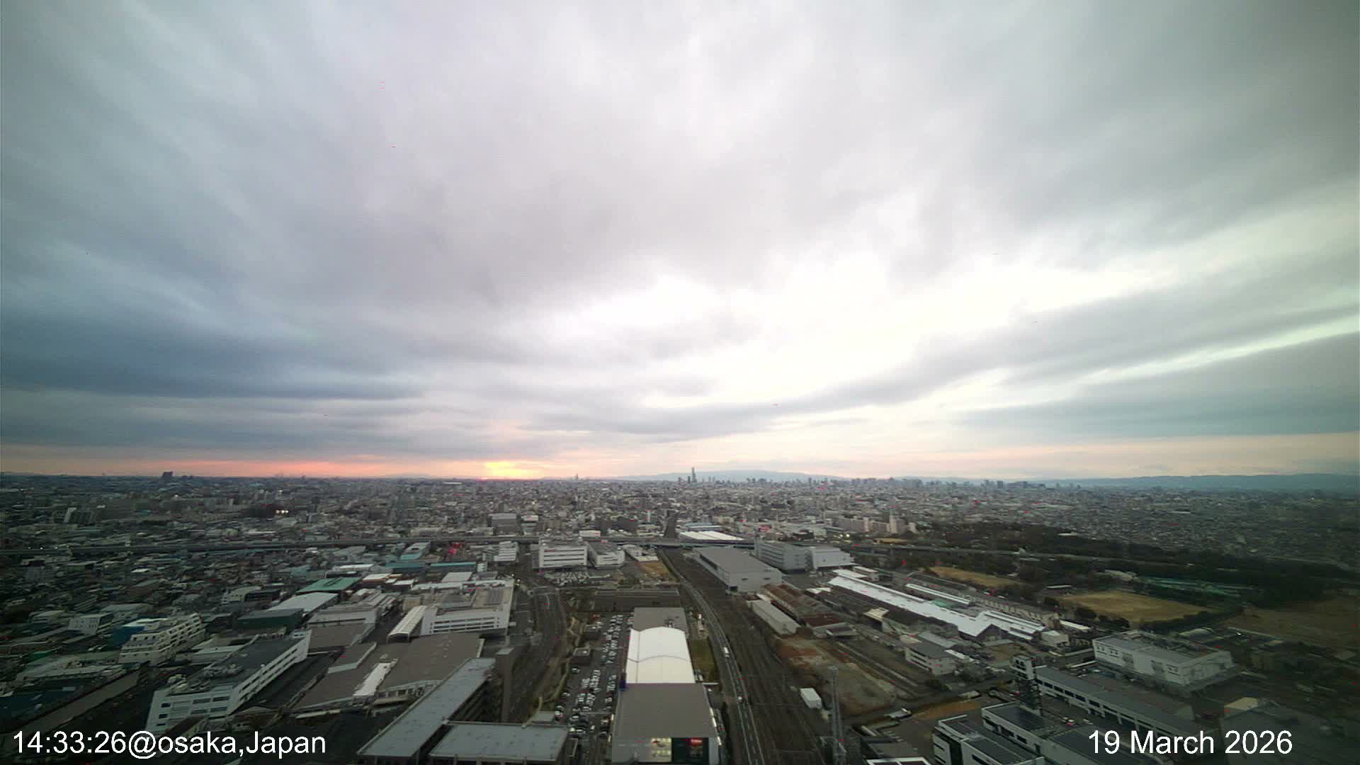 Osaka City Observation Panaromic Wide Angle ( 大阪市街地展望パノラマ広角 ) Live Cam -Ryugecho, Yao, Osaka, Kansai, Honshu, Japan