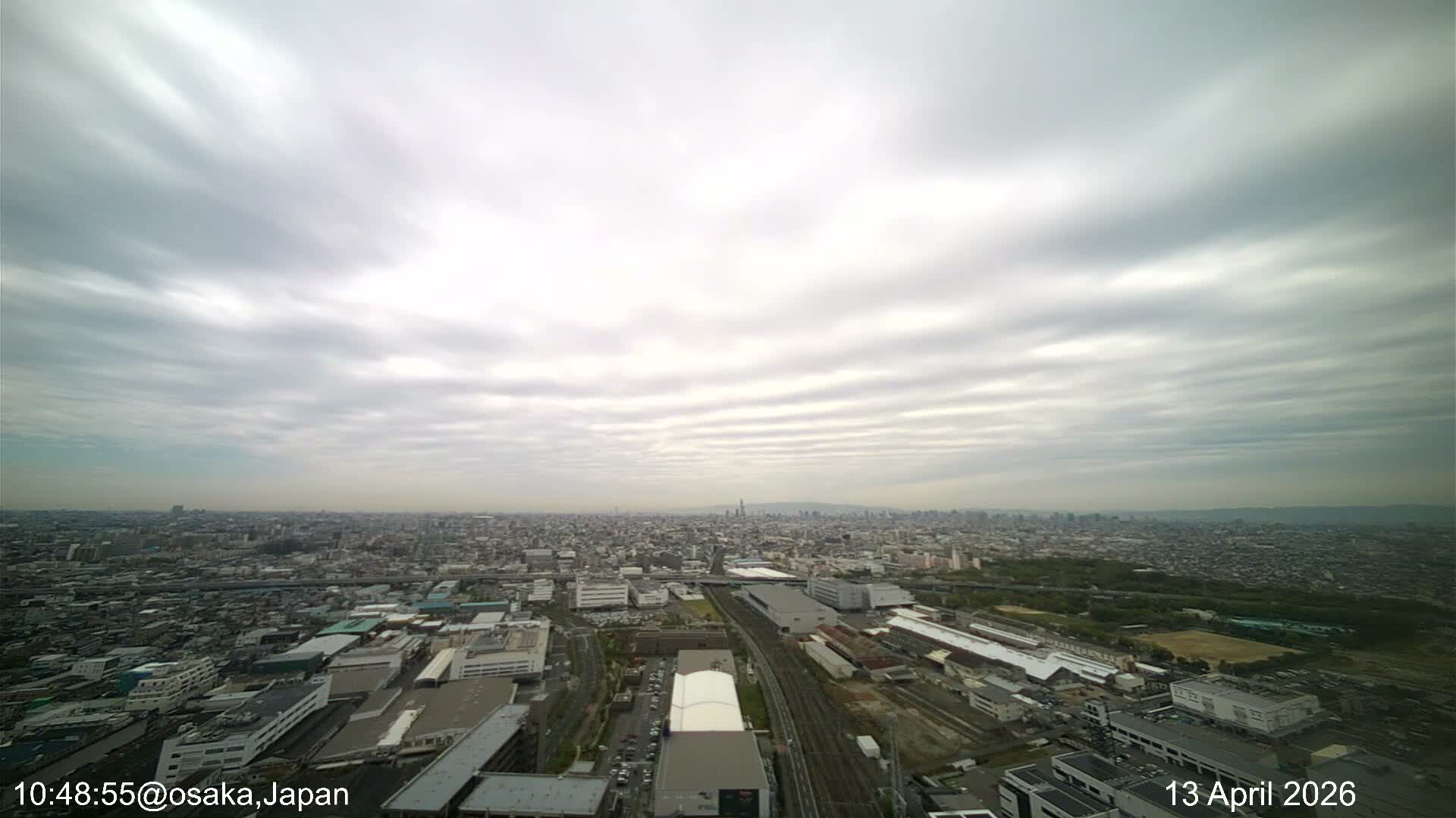Osaka City Observation Panaromic Wide Angle ( 大阪市街地展望パノラマ広角 ) Live Cam -Ryugecho, Yao, Osaka, Kansai, Honshu, Japan