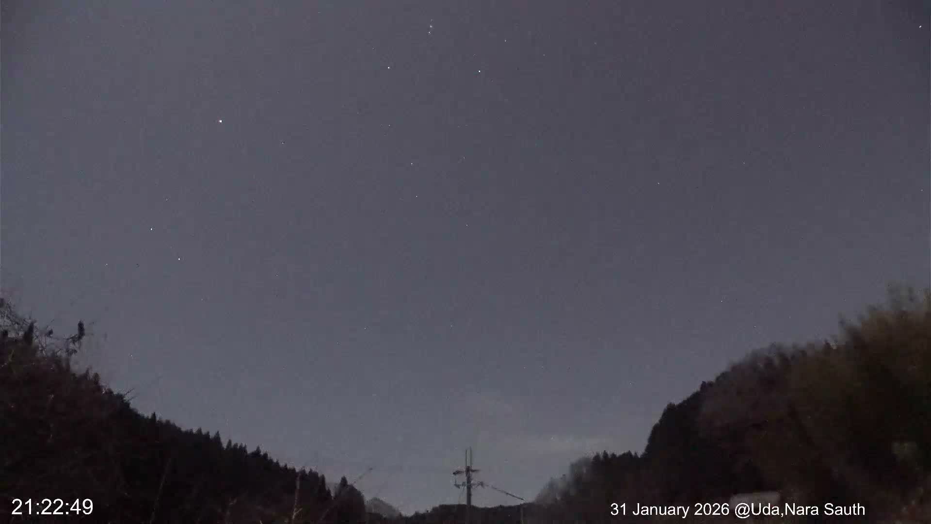 Uda Sky, Star, Meteor Observation toward South ( 宇田の空、星、南の流星観測 ) Live Cam - Muroushimotaguchi, Uda Shi, Nara, Kansai, Honshu, Japan