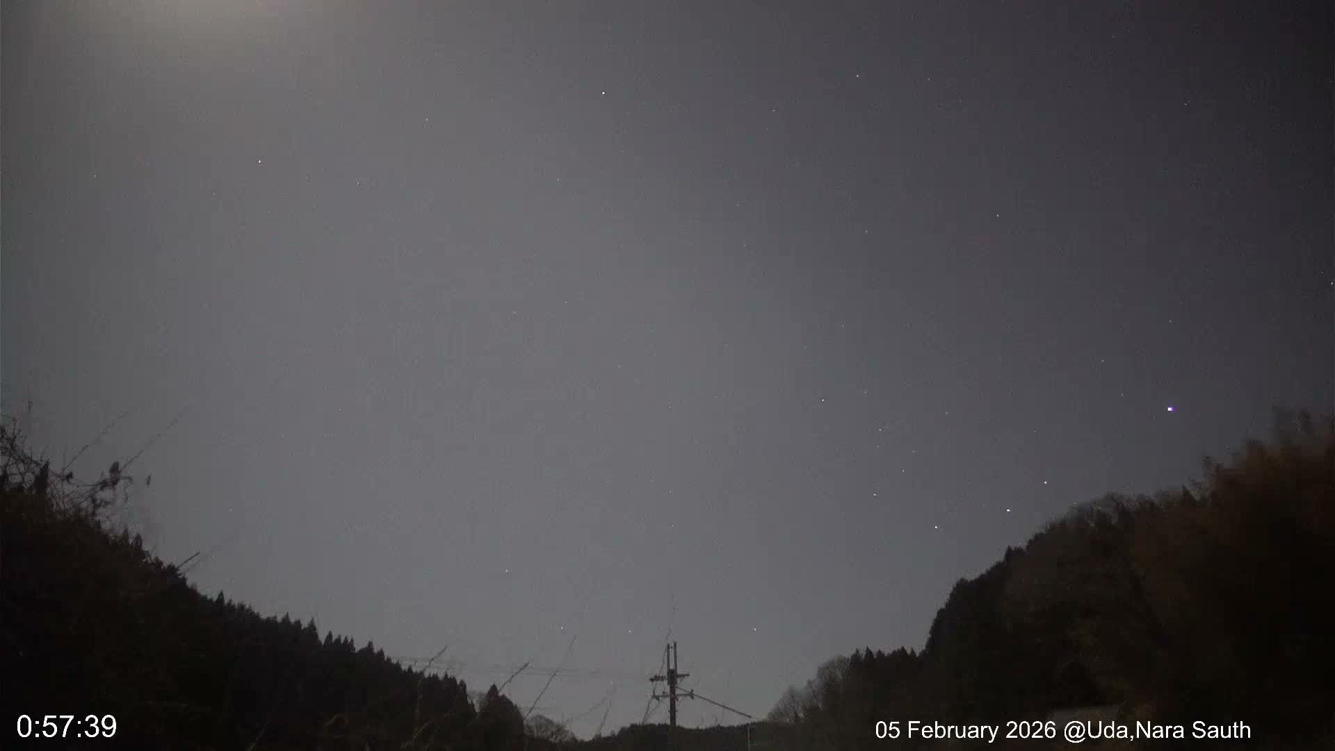Uda Sky, Star, Meteor Observation toward South ( 宇田の空、星、南の流星観測 ) Live Cam - Muroushimotaguchi, Uda Shi, Nara, Kansai, Honshu, Japan