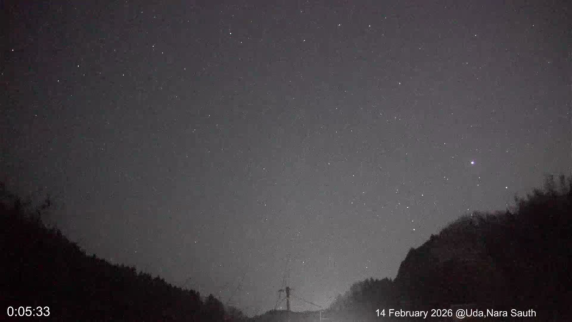 Uda Sky, Star, Meteor Observation toward South ( 宇田の空、星、南の流星観測 ) Live Cam - Muroushimotaguchi, Uda Shi, Nara, Kansai, Honshu, Japan